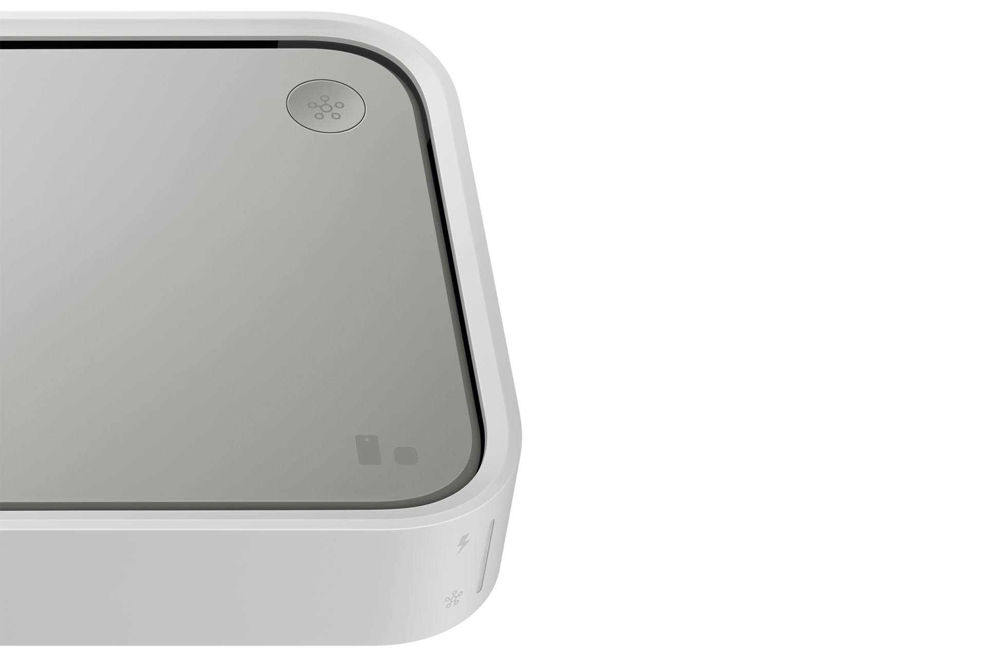 스마트싱스 스테이션 화이트 제품 측면의 스마트버튼 부분이 확대 된 이미지