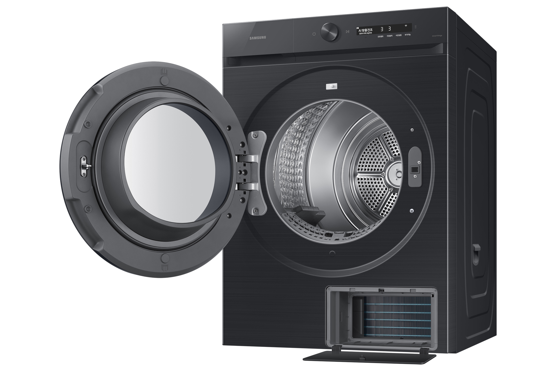 BESPOKE 그랑데 건조기 AI 20 kg 블랙 캐비어 좌측 15도 도어열림