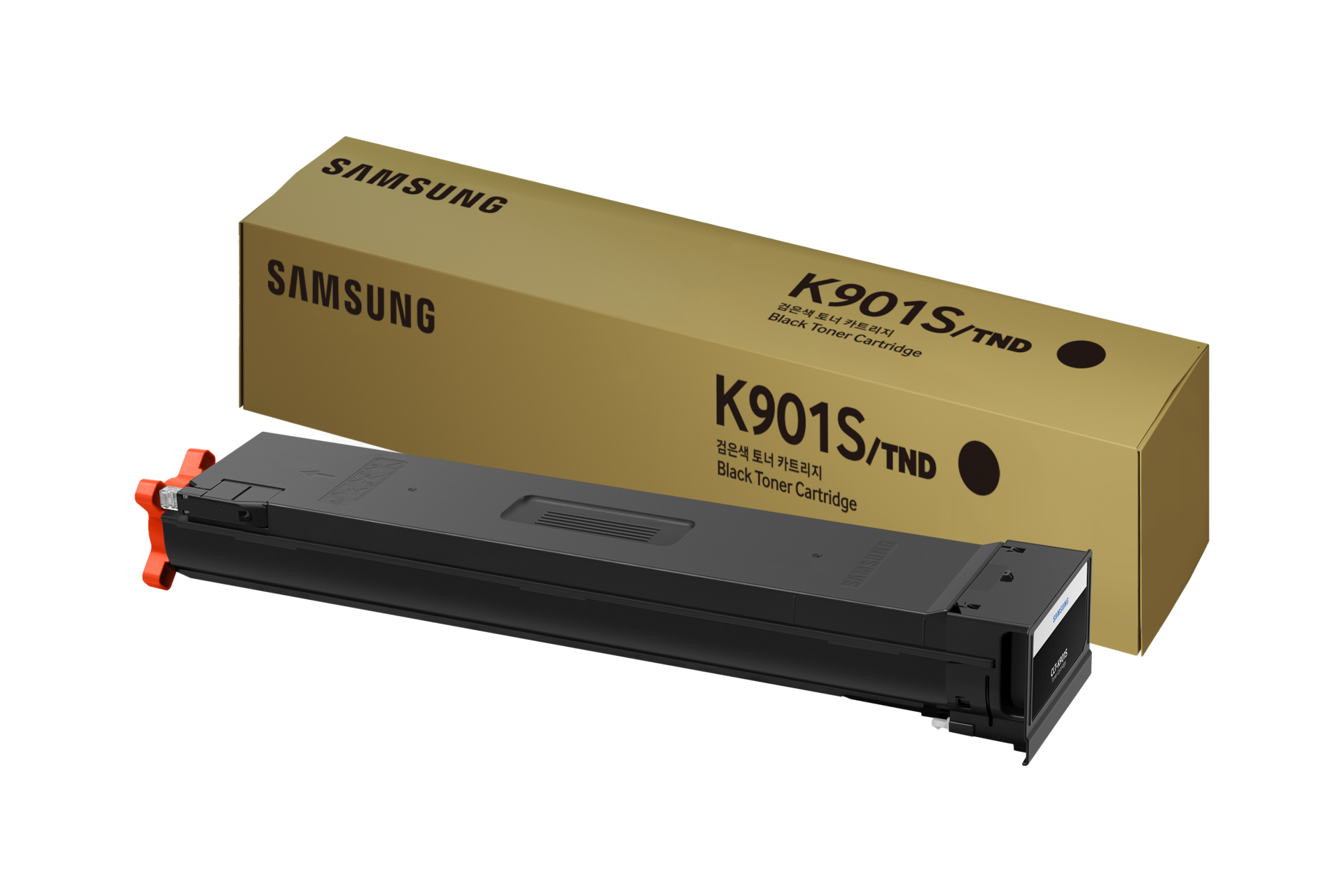 컬러 레이저프린터 토너 45,000 매 블랙 컬러 제품 박스, 본품 왼쪽 30도 회전컷