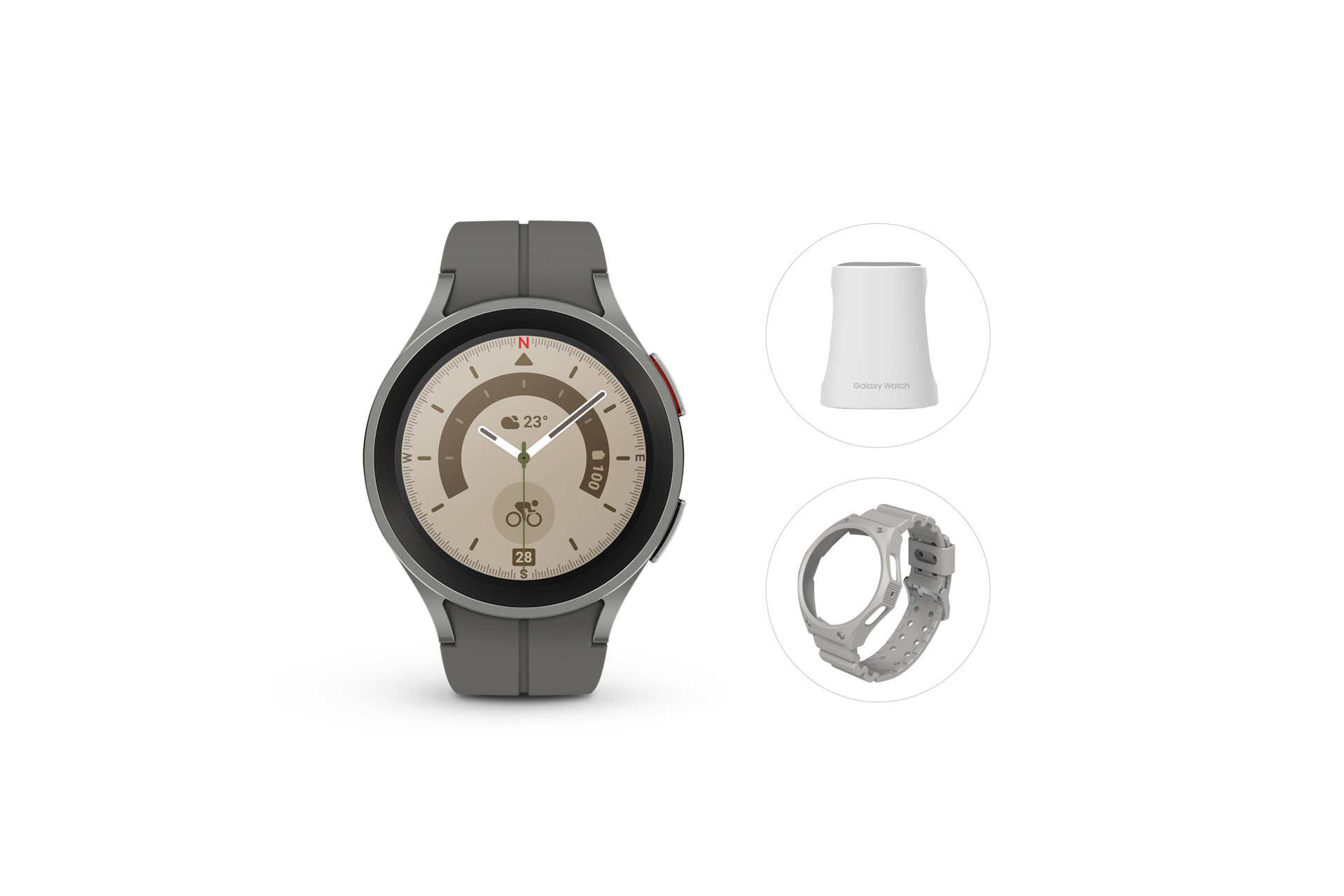 갤럭시 워치5 프로 45 mm 그레이티타늄 (블루투스) + 풀커버 오리지널팩 (샌드) 패키지 대표 이미지