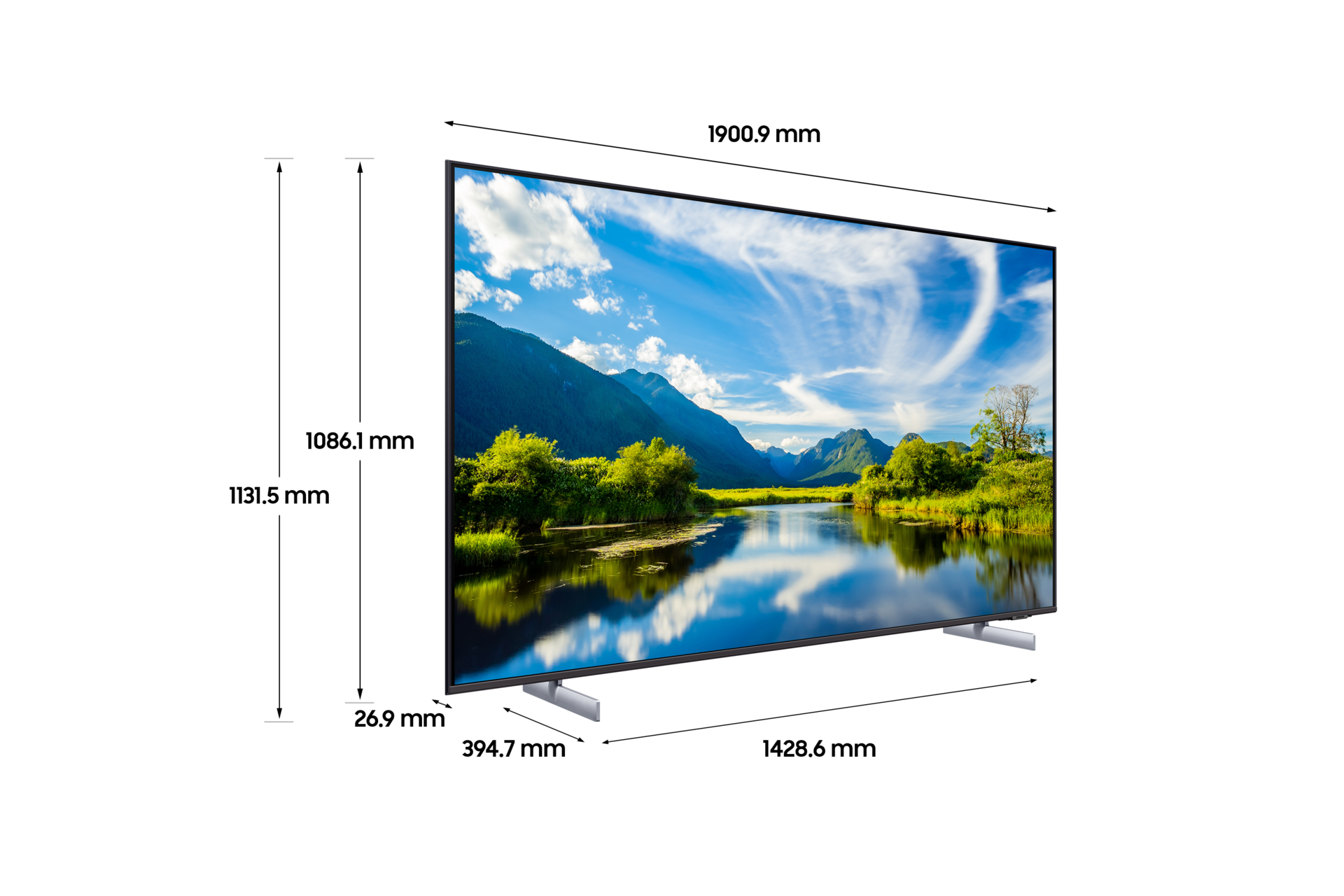 2023 Crystal UHD 214 cm KU85UC8000FXKR 스탠드형 상세사이즈 기재된 디멘션 컷