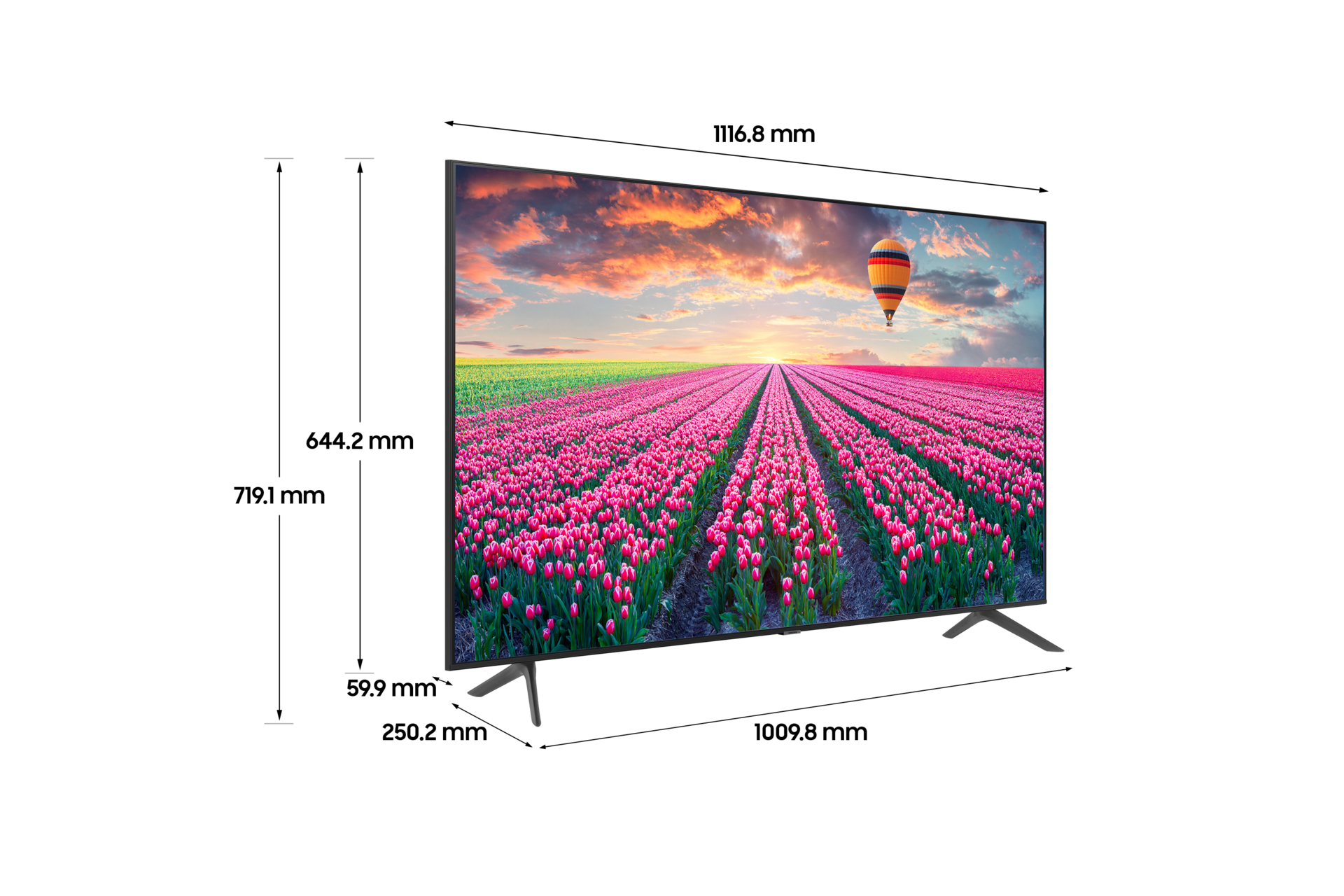 2023 Crystal UHD 125 cm 스탠드형 KU50UC7050FXKR 상세사이즈 기재된 디멘션 컷