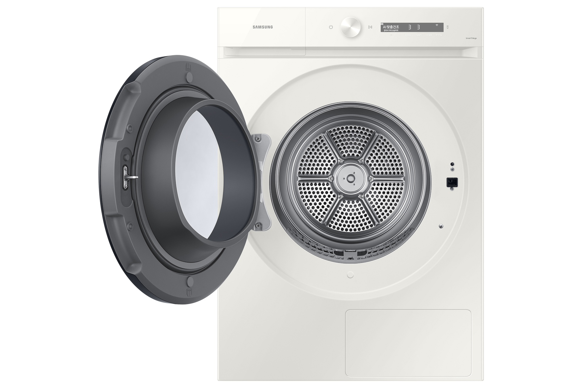 Bespoke AI 건조기 20kg+상단 설치 키트 그레이지 정면 도어열림