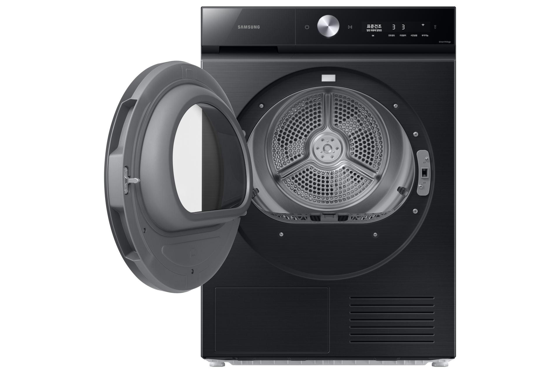 Bespoke AI 건조기 슬림 10kg 블랙캐비어 정면 도어열림