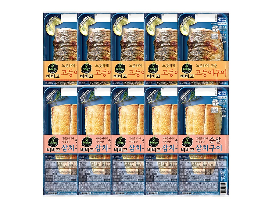 Cj제일제당] 비비고 노릇하게구운고등어구이 60G X 5개 + 순살삼치구이 60G X 5개(냉동)(총10개) | Cj제일제당 대한민국