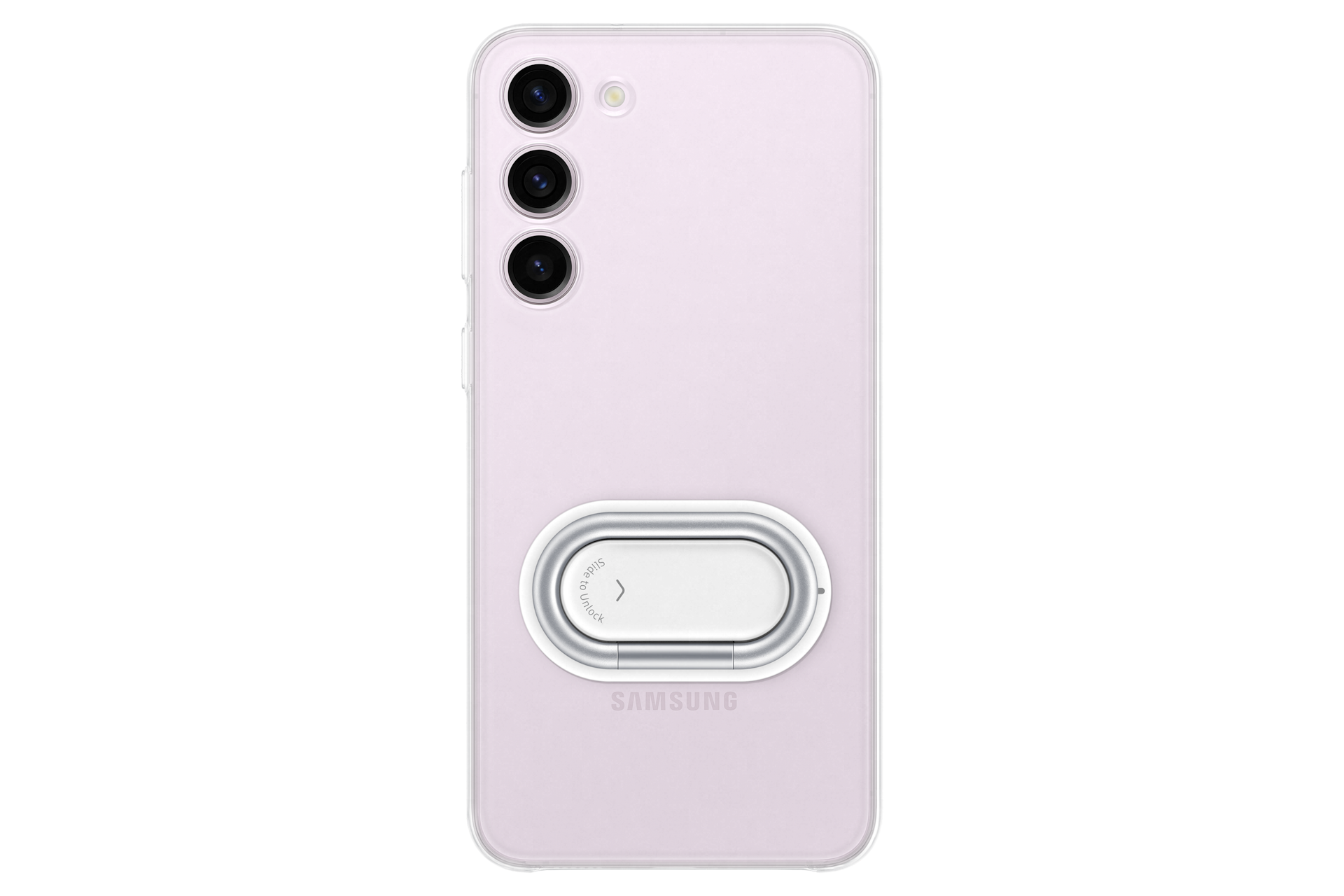 갤럭시 S23+ 클리어 가젯 케이스 (투명) 제품에 스마트폰 장착된 가젯이 가로로 뉘어져 있는 정면 이미지