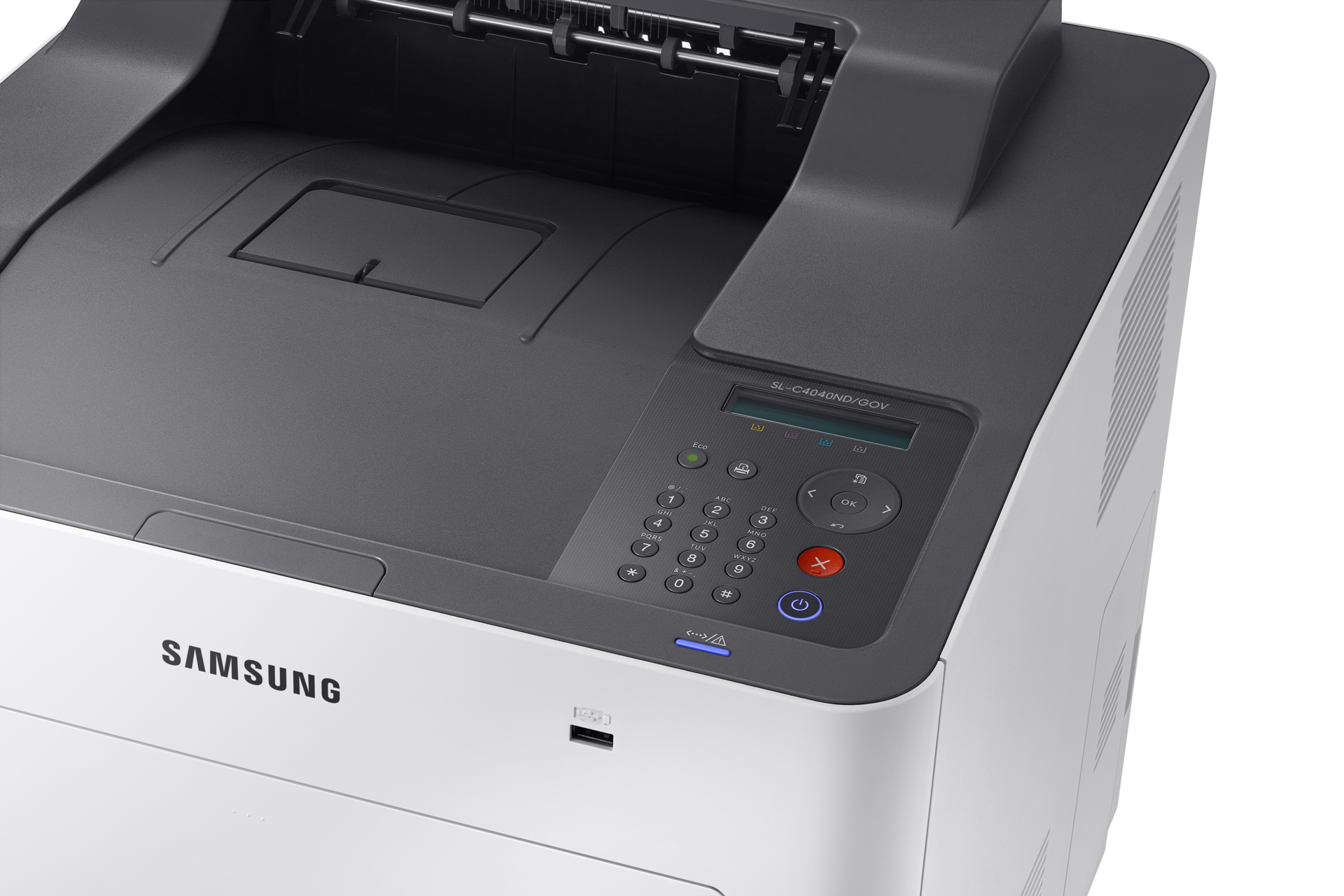 A4 컬러 레이저 프린터 C40 시리즈 40 ppm SL-C4040ND/GOV 오른쪽 45도  위에서 확대한 이미지