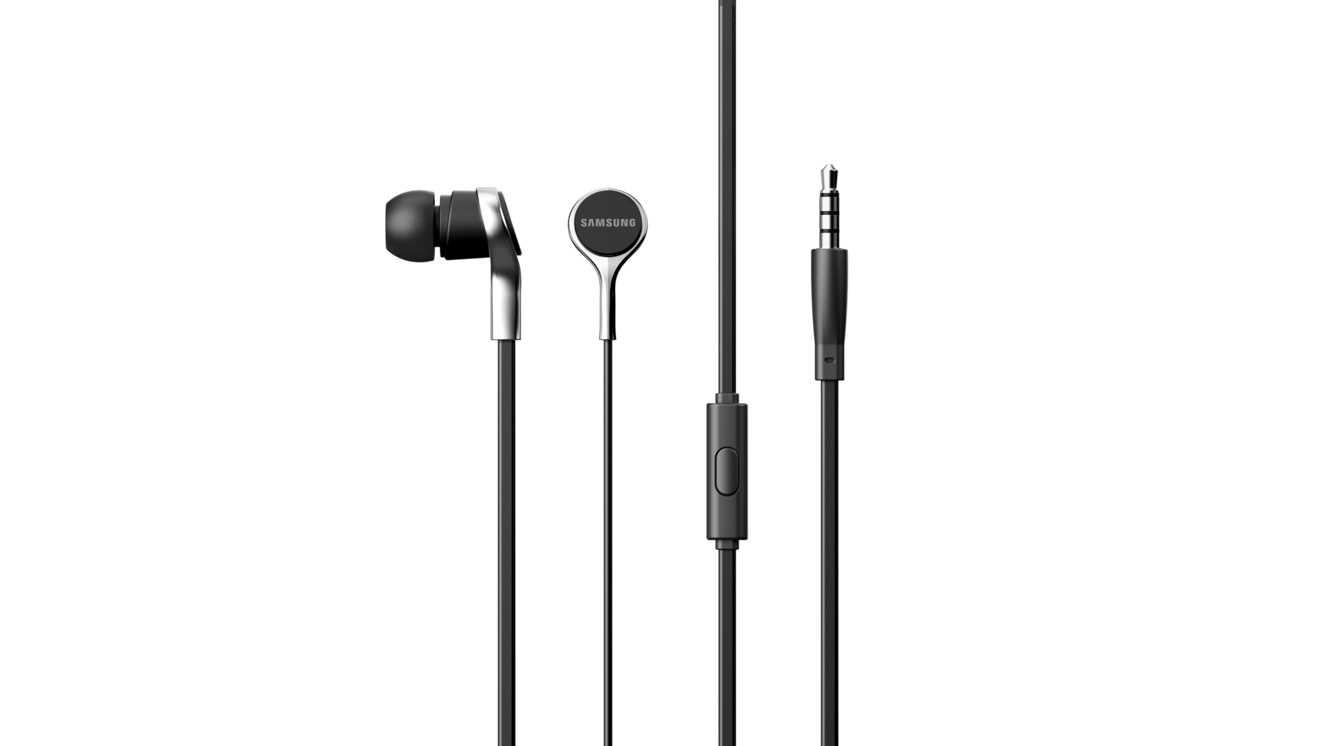 3.5 mm 유선 이어폰 블랙 양쪽 이어폰 음량조절 버튼 연결 