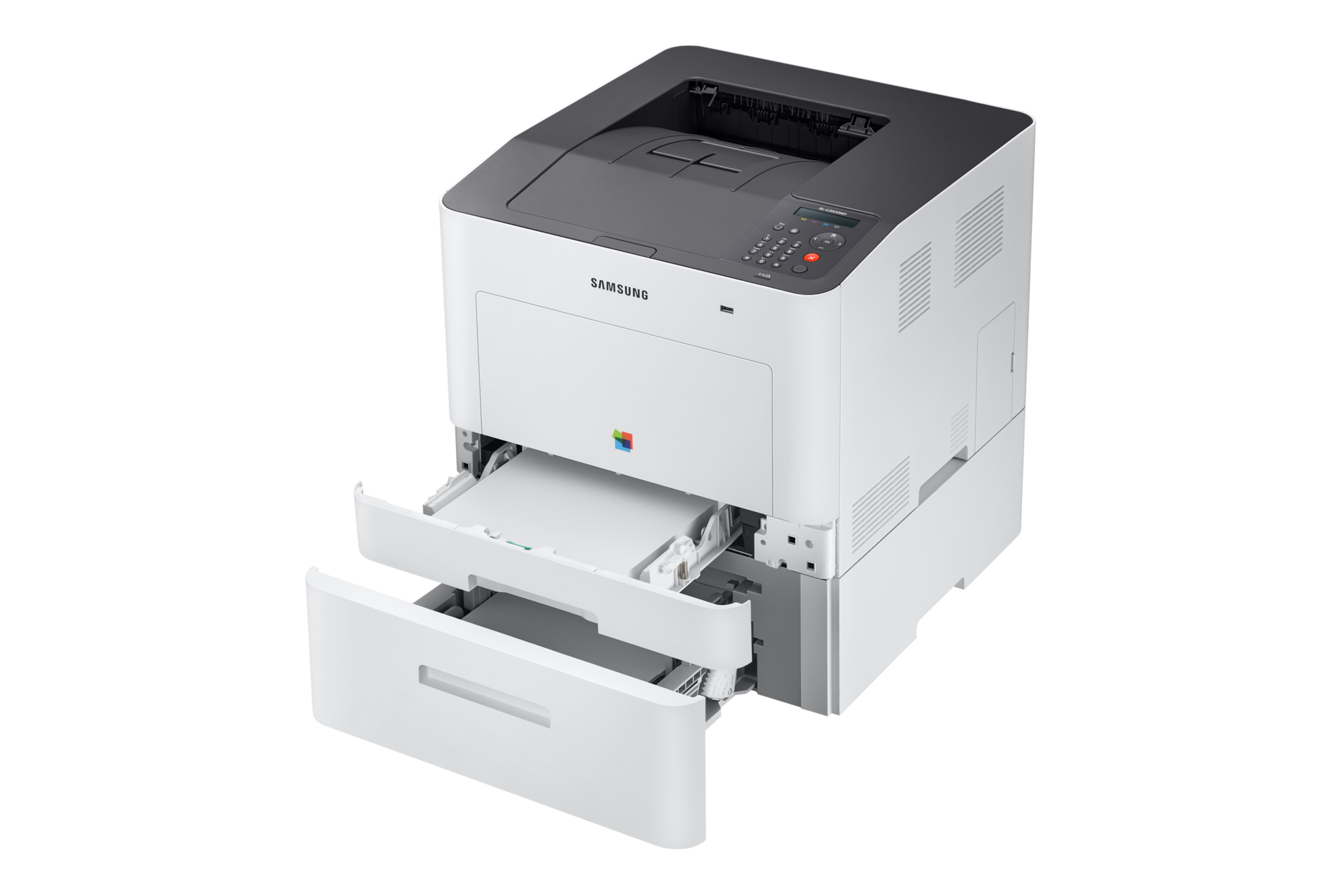 A4 컬러 레이저 프린터 C30 시리즈 30 ppm SL-C3020ND (화이트) 하단에 단을 추가하여 왼쪽으로 단을 열어본 이미지