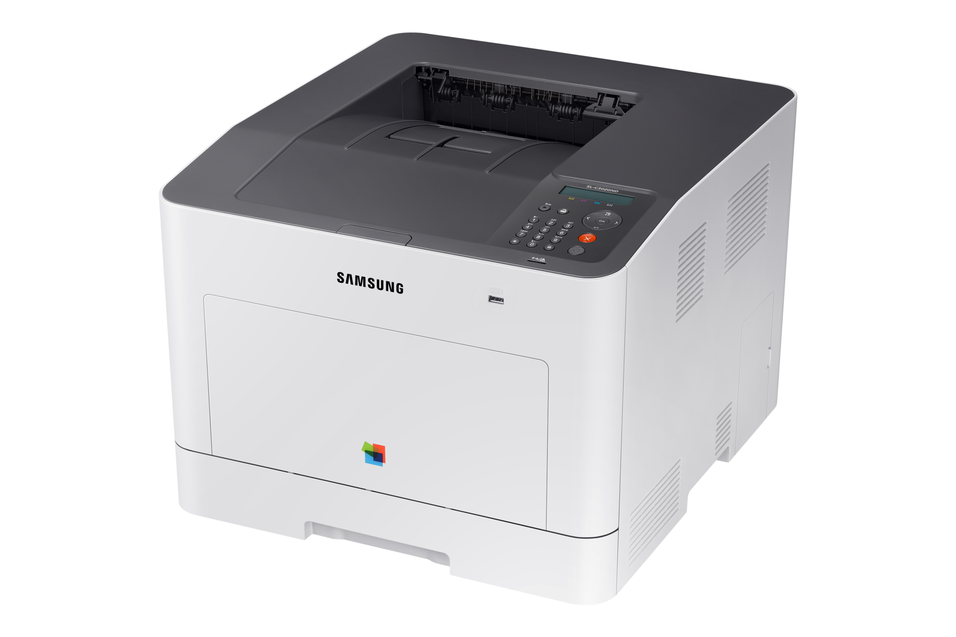 A4 컬러 레이저 프린터 C30 시리즈 30 ppm SL-C3020ND 오른쪽 45도 위에서 내려본 이미지