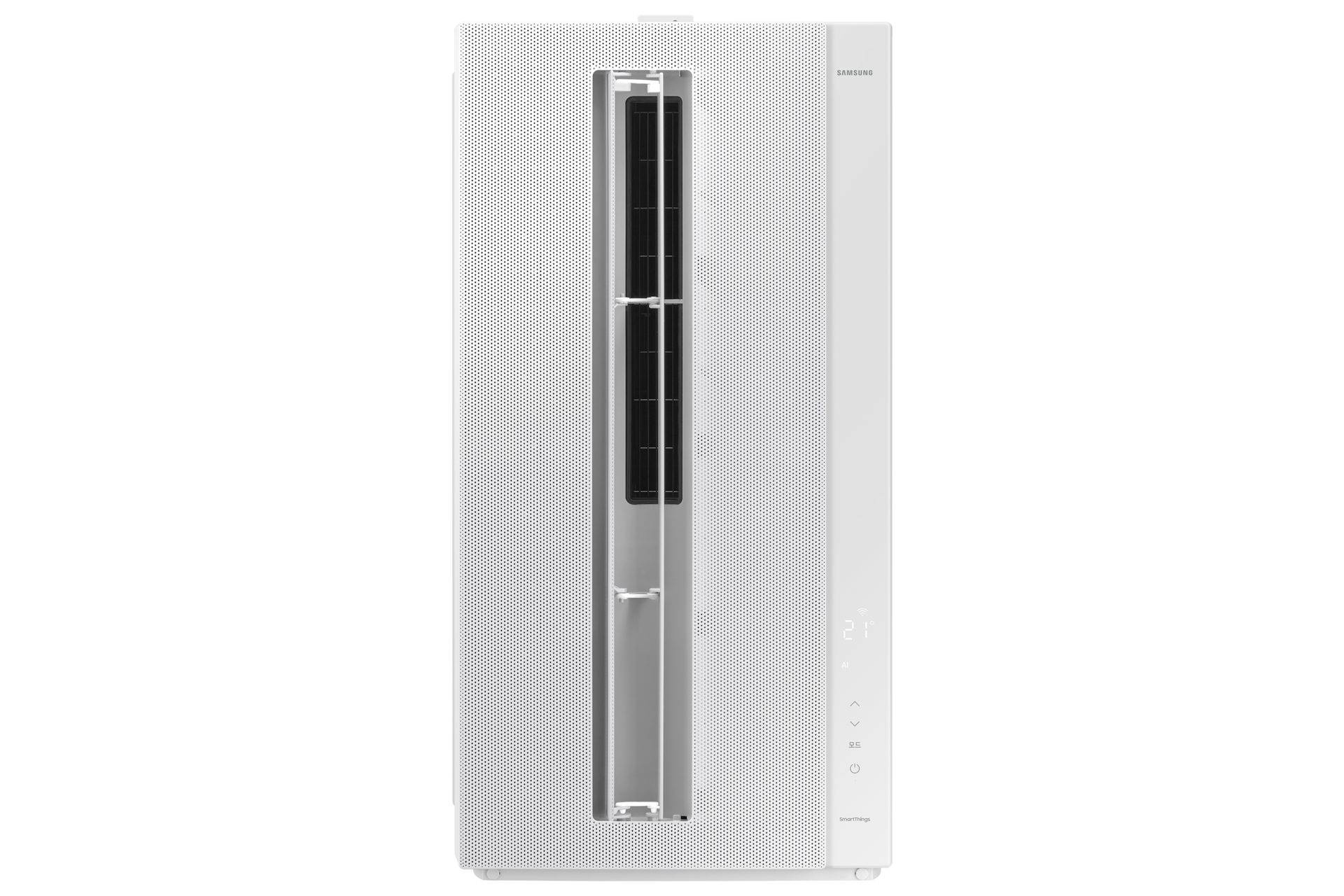 Bespoke 무풍에어컨 윈도우핏 19.2㎡ (매립형)+길이 연장킷 35cm 내추럴 화이트  AW06C7155WWAZ1 창문형 에어컨 on정면 