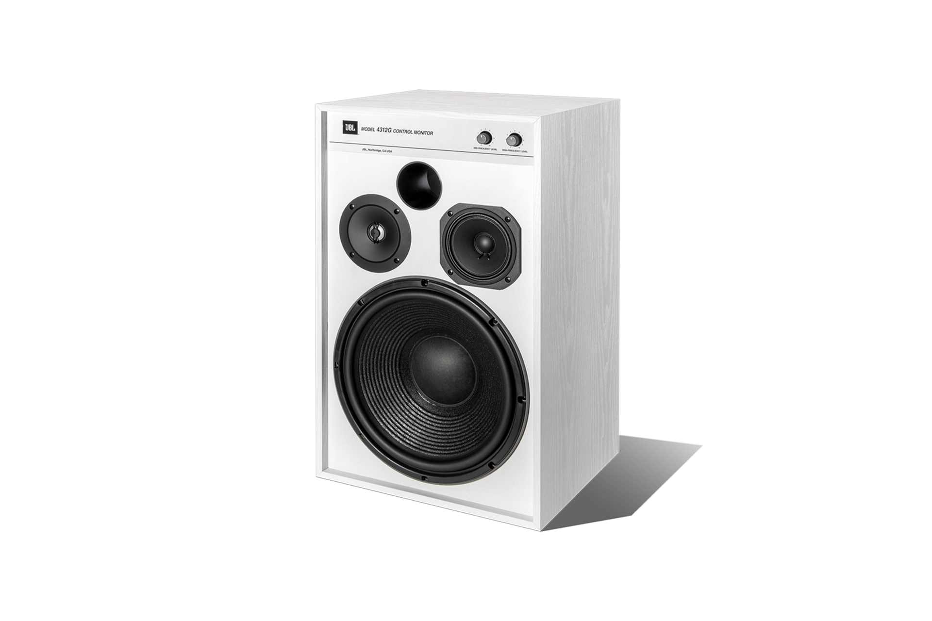 JBL 4312G 프리미엄 스피커 화이트 좌측면(그릴오픈)