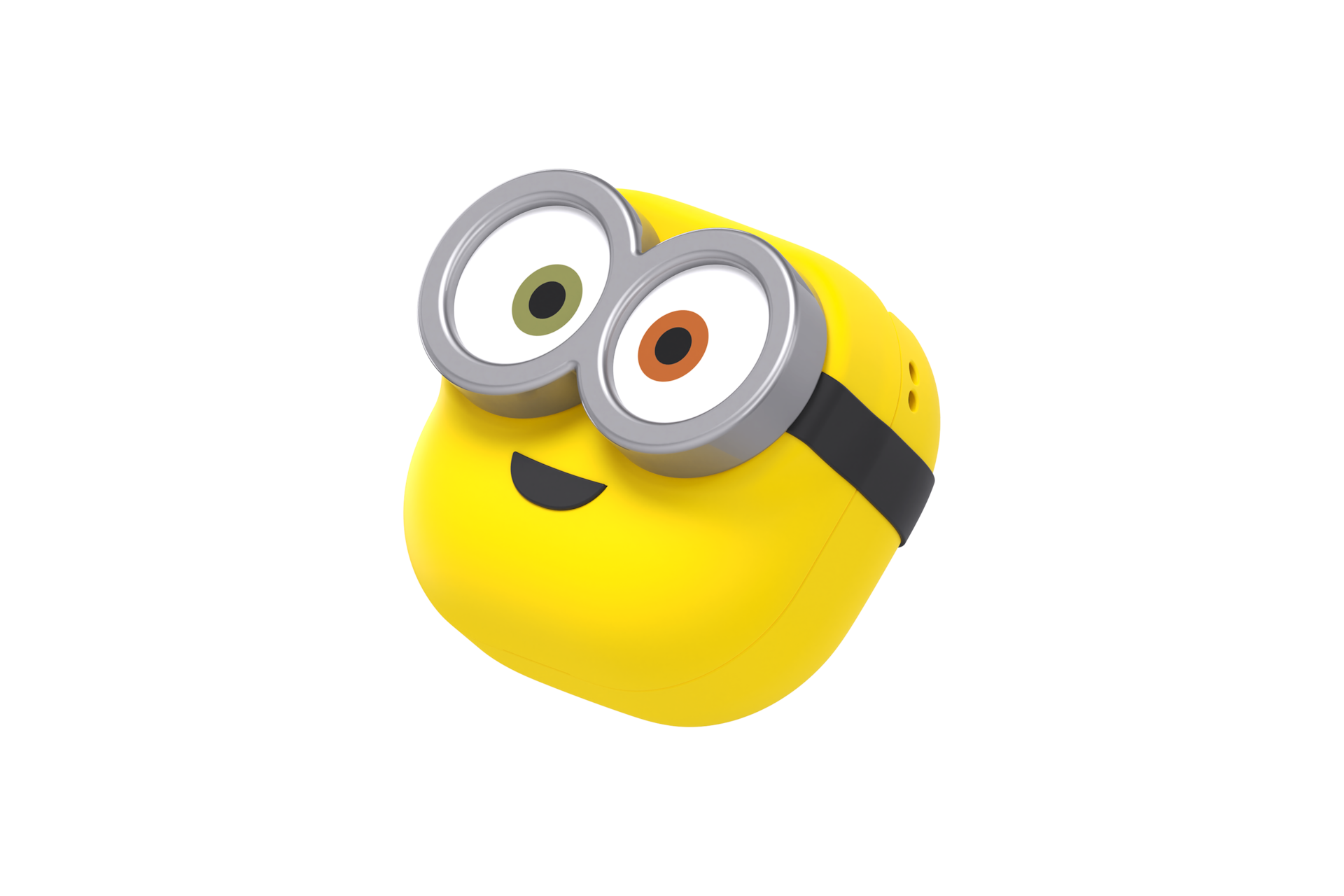 갤럭시 버즈 미니언즈 케이스 (밥) (옐로우)의 왼쪽 윗부분이 뒤로 약간 기울어진 이미지