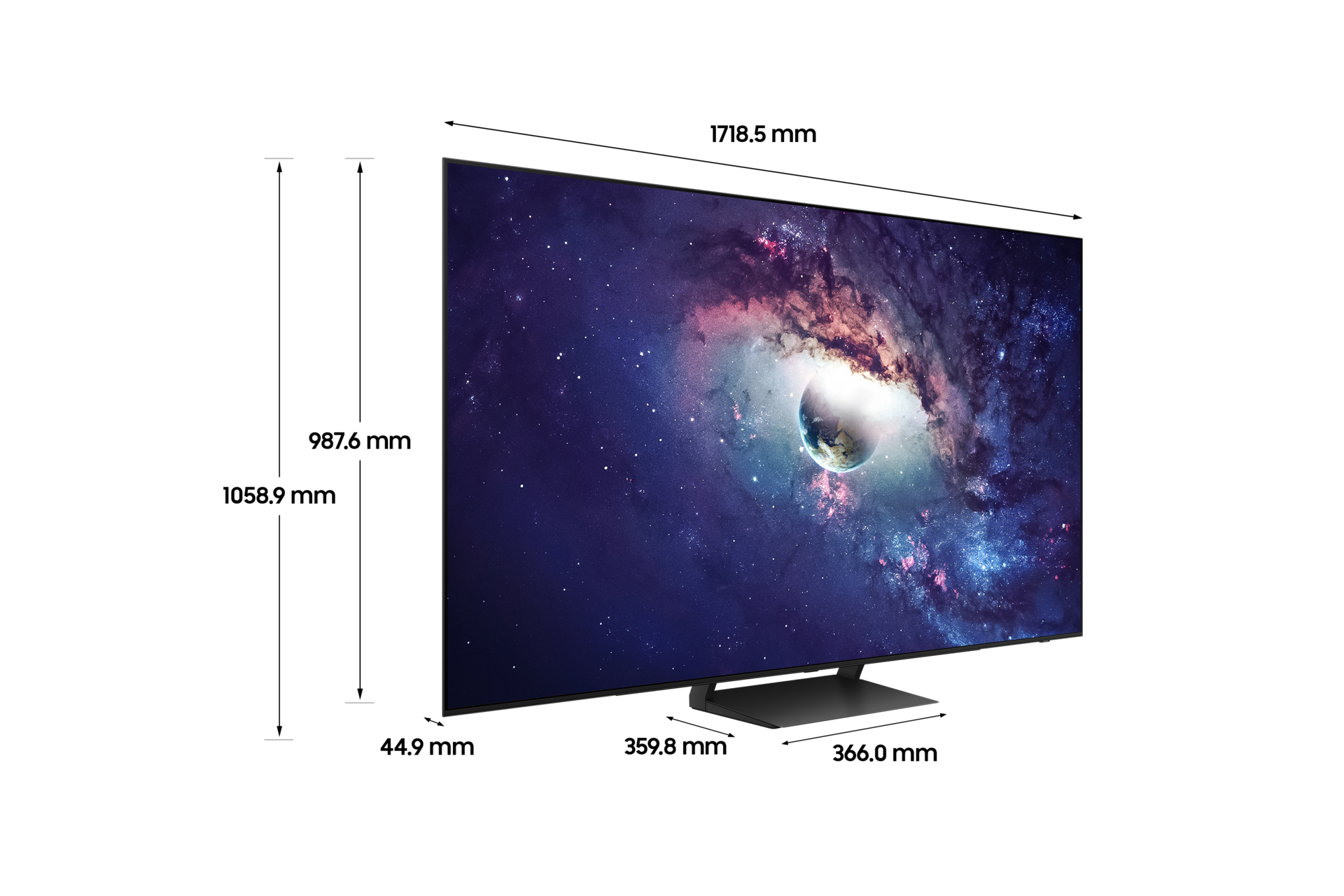 OLED 195 cm 스탠드형 사이즈 기재된 디멘션 컷