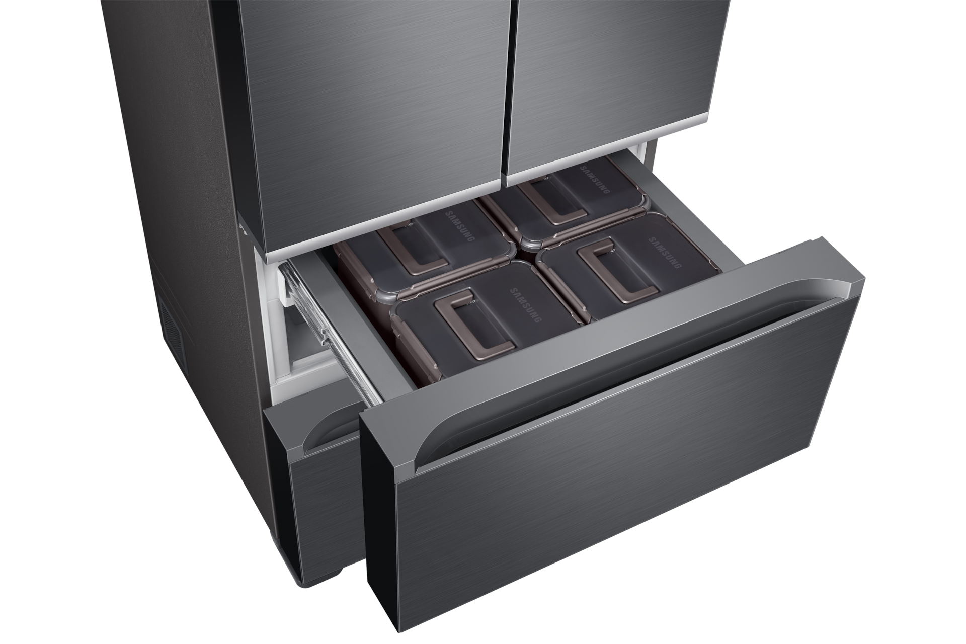 김치플러스 4도어 490L 리파인드 이녹스 중칸 슬라이드 아웃, 윗면 시점