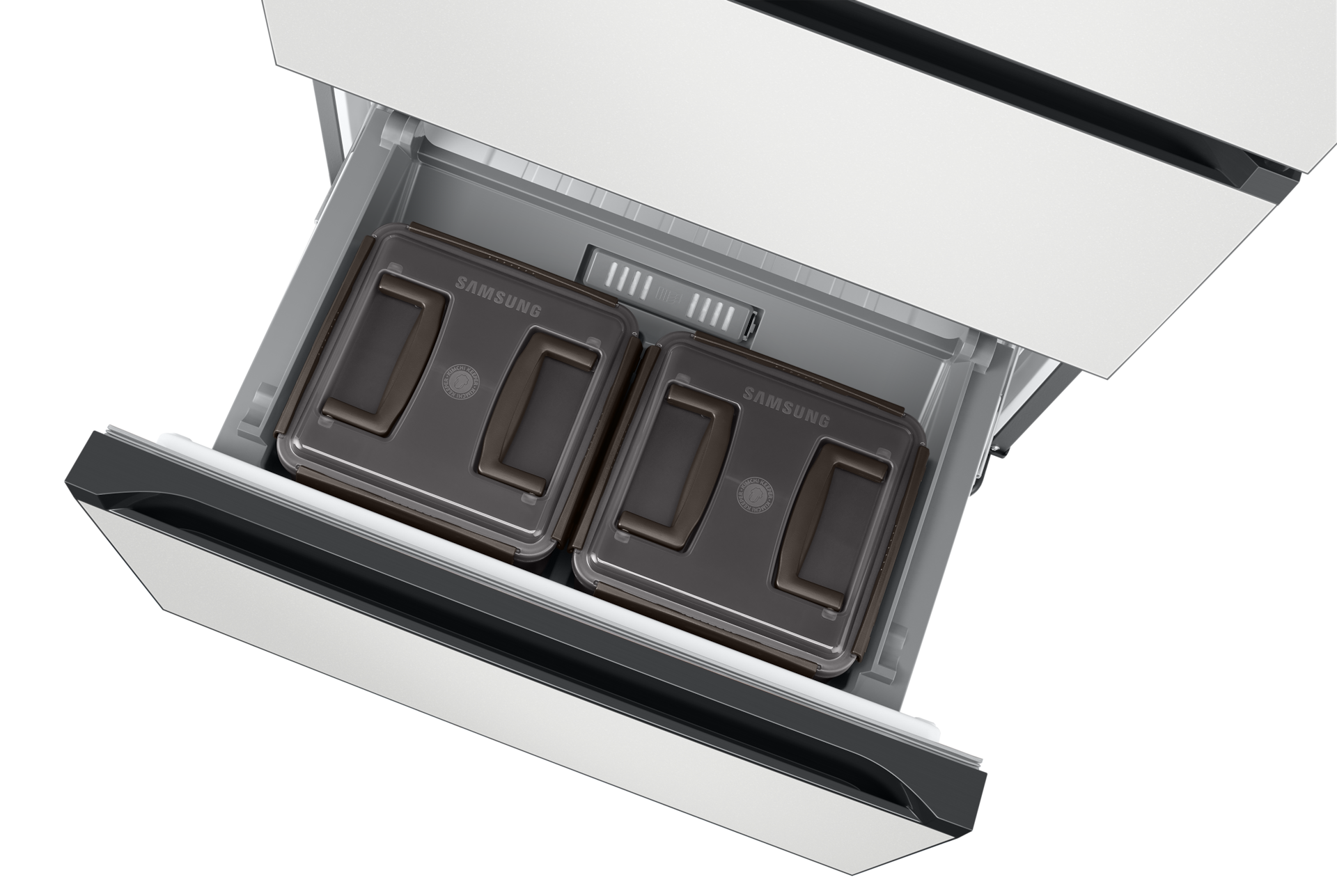 Bespoke 김치플러스 4도어 키친핏 420L 코타 화이트 하칸 슬라이드 아웃, 윗면 시점