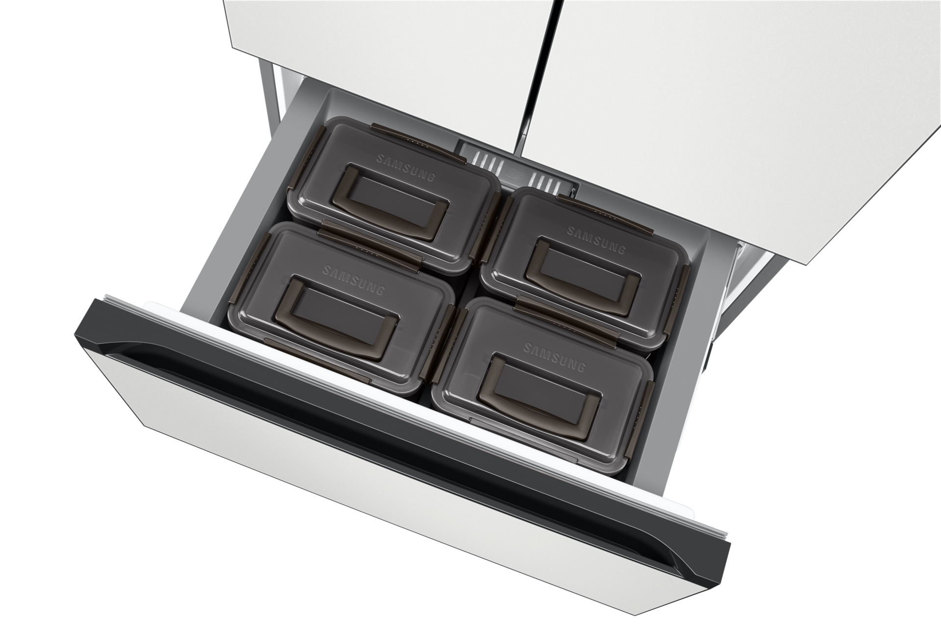 Bespoke 김치플러스 4도어 키친핏 420L 코타 화이트 중칸 슬라이드 아웃, 윗면 시점