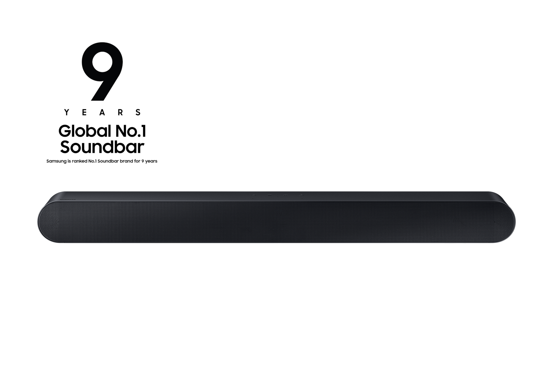 HW-S60B/KR 사운드바 정면 컷, 왼쪽 상단에는 '삼성 사운드바 9년 연속 세계 판매 1위 ' 로고 삽입