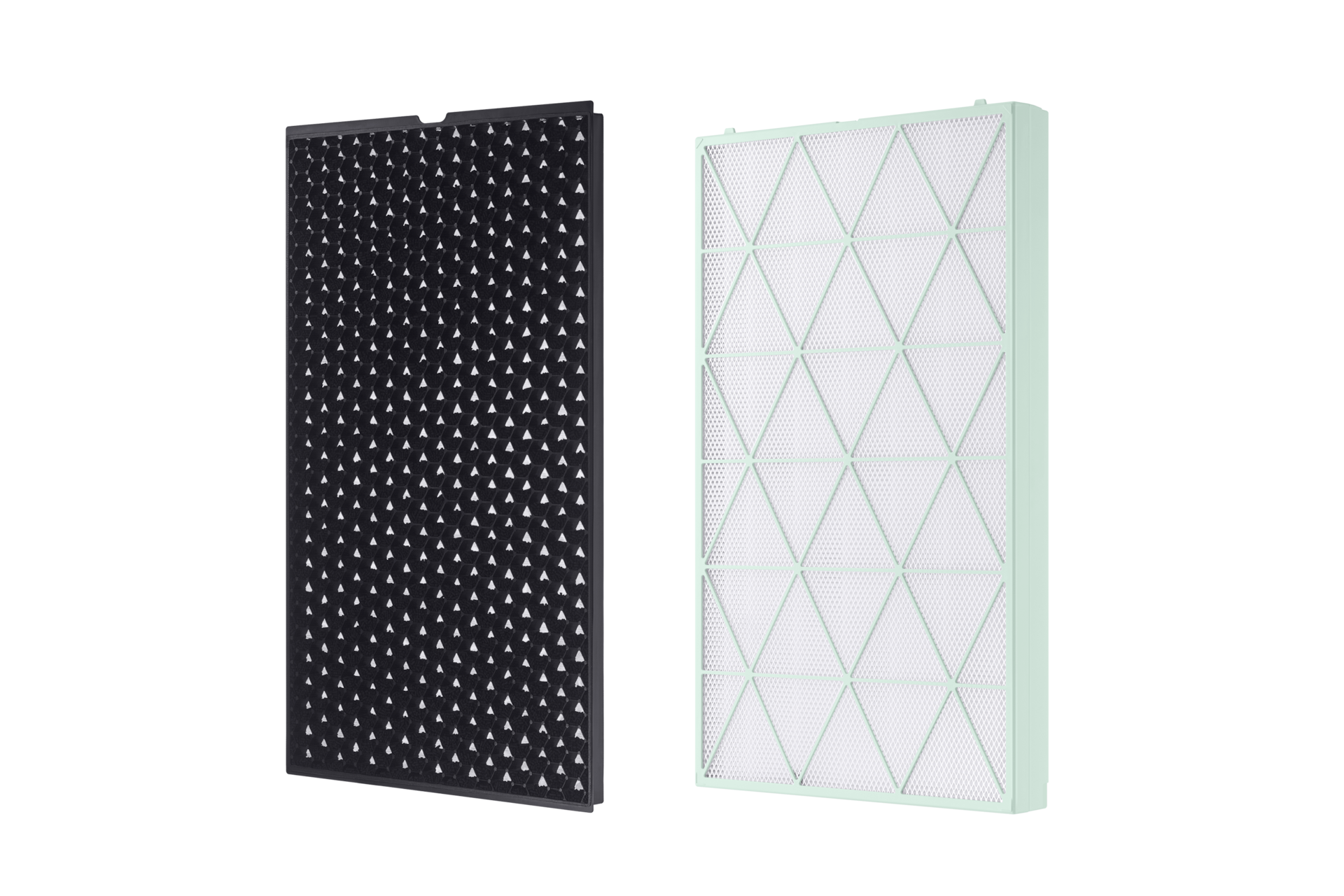 큐브 67㎡/114㎡ 필터 (하단) 블랙 숯 탈취필터 오른쪽 측면 + 큐브 67㎡/114㎡ 필터 (하단) 하이브리드 집진필터 오른쪽 측면