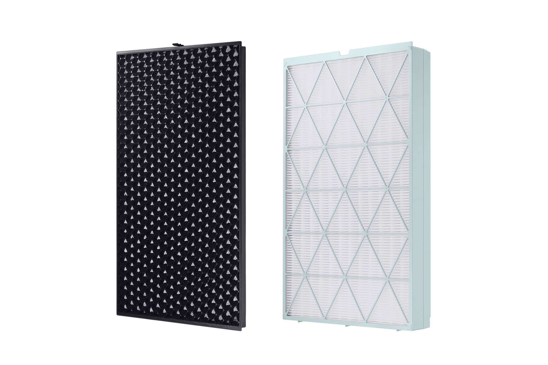 큐브 67㎡/114㎡ 필터 (하단) 블랙 숯 탈취필터 오른쪽 측면 + 큐브 67㎡/114㎡ 필터 (하단) 초미세청정 집진필터 오른쪽 측면