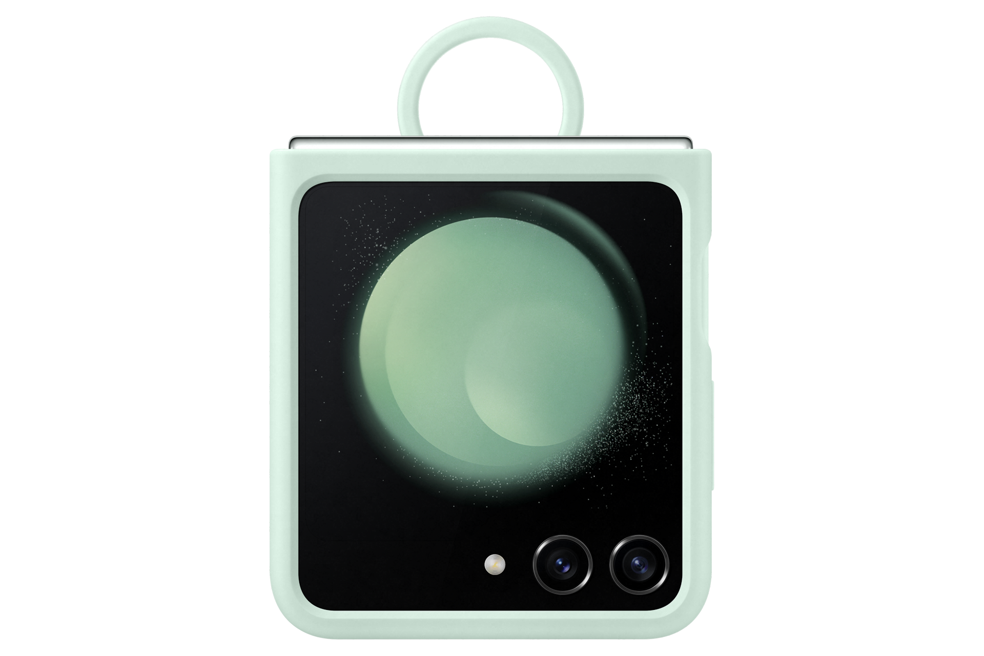 갤럭시 Z 플립5 실리콘 케이스 with 링 (민트) 제품에 갤럭시 Z 플립을 장착 후 닫은 앞면 이미지 