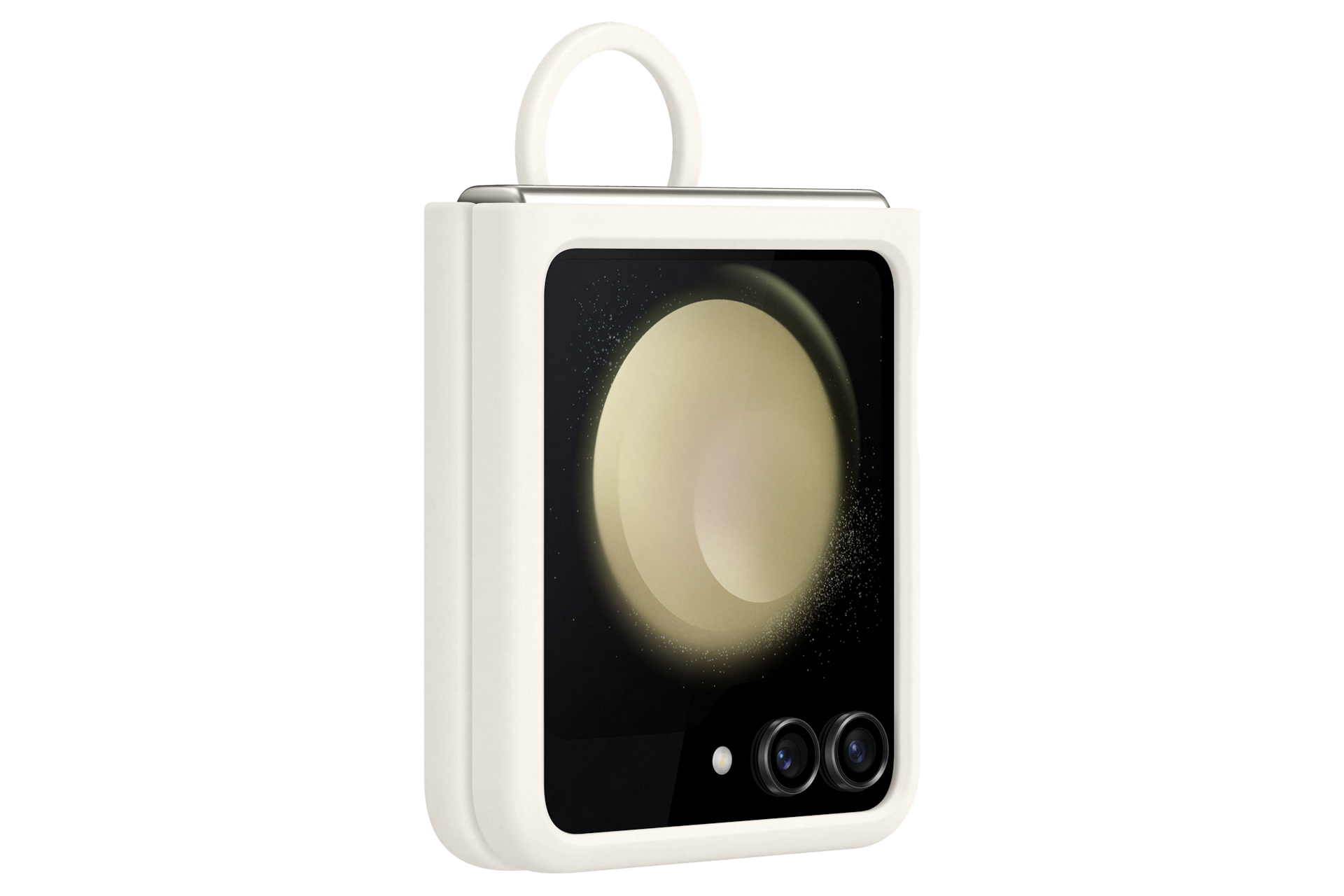 갤럭시 Z 플립5 실리콘 케이스 with 링 크림 장착 후 닫은 45도 돌아간 이미지