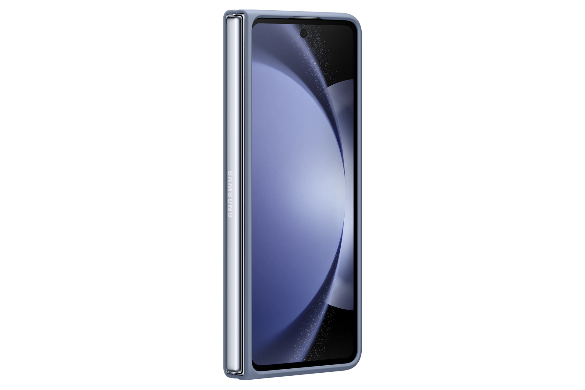 갤럭시 Z 폴드5 슬림 S펜 케이스 (아이스 블루) 제품에 갤럭시 Z 폴드를 장착한 액정 부분 오른쪽 회전 이미지