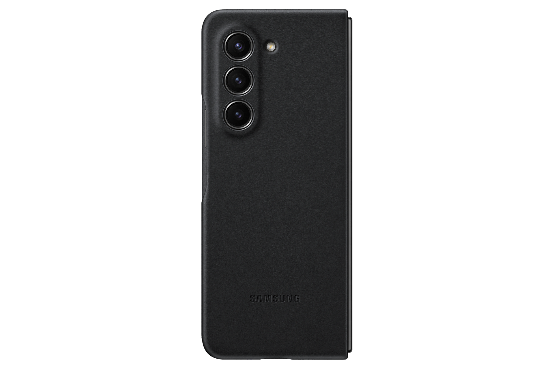 갤럭시 Z 폴드5 비건 레더 케이스 (블랙) 제품에 갤럭시 Z 폴드를 장착한 정면 이미지