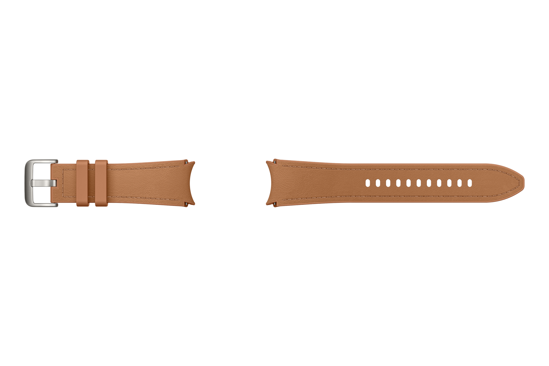 갤럭시 워치6 시리즈 하이브리드 비건 레더 스트랩 (M/L) 카멜 가로로 눕힌 정면 이미지