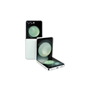 갤럭시 Z 플립5 민트 컬러 제품 정면 테이블 탑 좌측 30도 + 닫힌 앞면 콤보 이미지