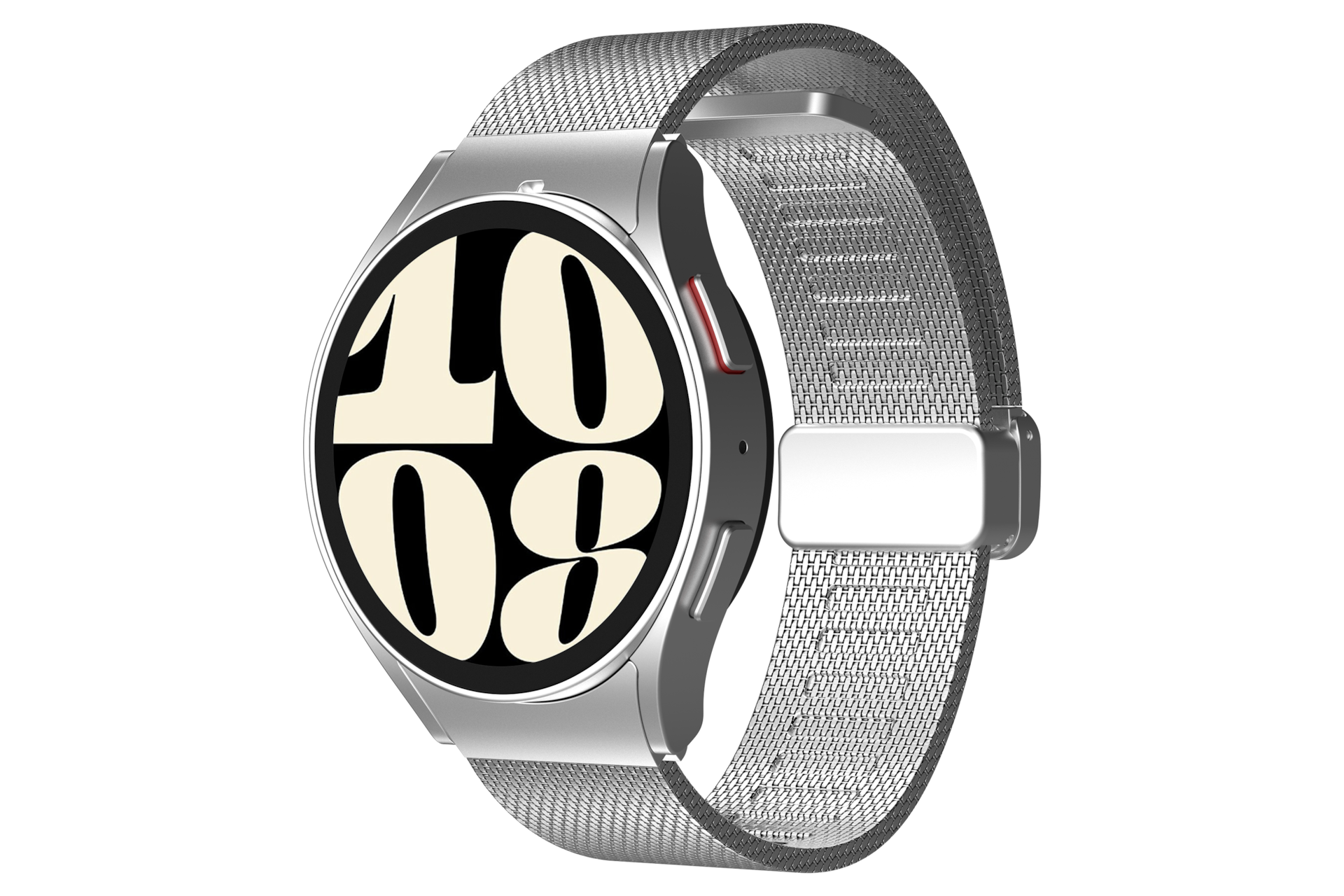 갤럭시 워치6 밀레니즈 스트랩 (워치6 44 mm) 실버 제품 워치 장착한 왼쪽 측면 