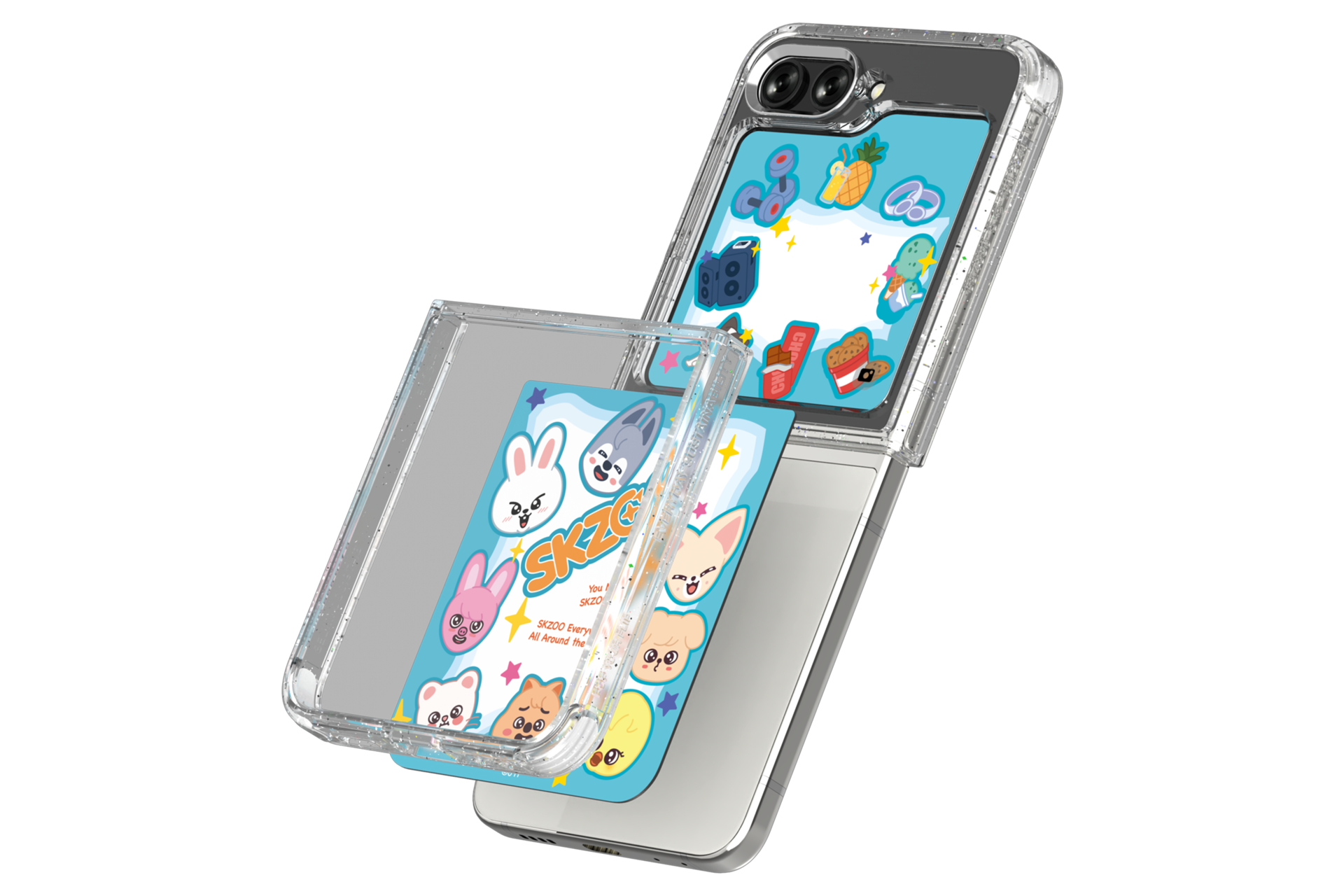 갤럭시 Z 플립5 SKZOO 플립수트 카드 (2매) (퍼플) 제품에 갤럭시 Z 플립을 장착되어 보여지는 이미지 