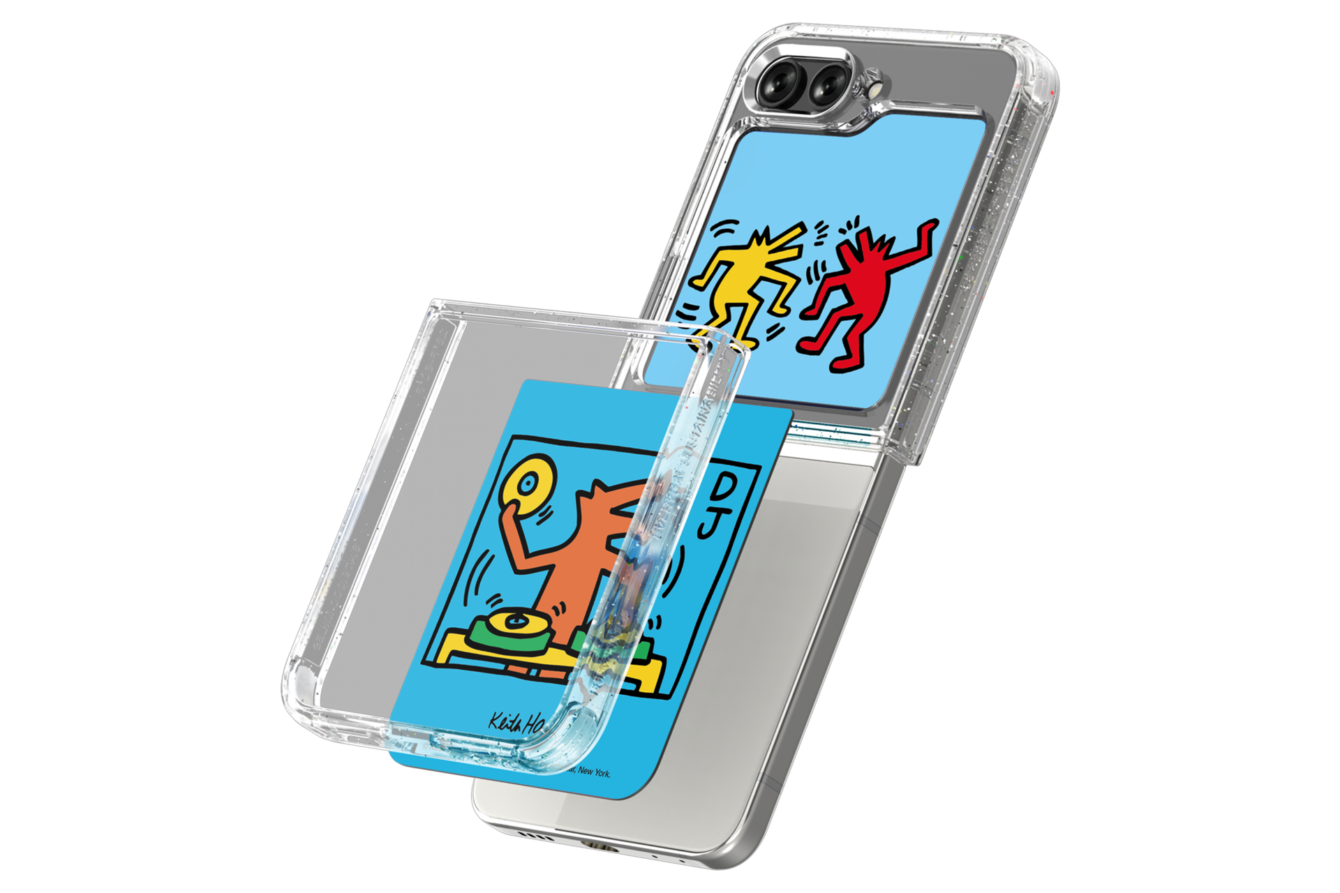 갤럭시 Z 플립5 키스해링 플립수트 카드 (1매) (블루) 제품에 갤럭시 Z 플립을 장착되어 보여지는 이미지 