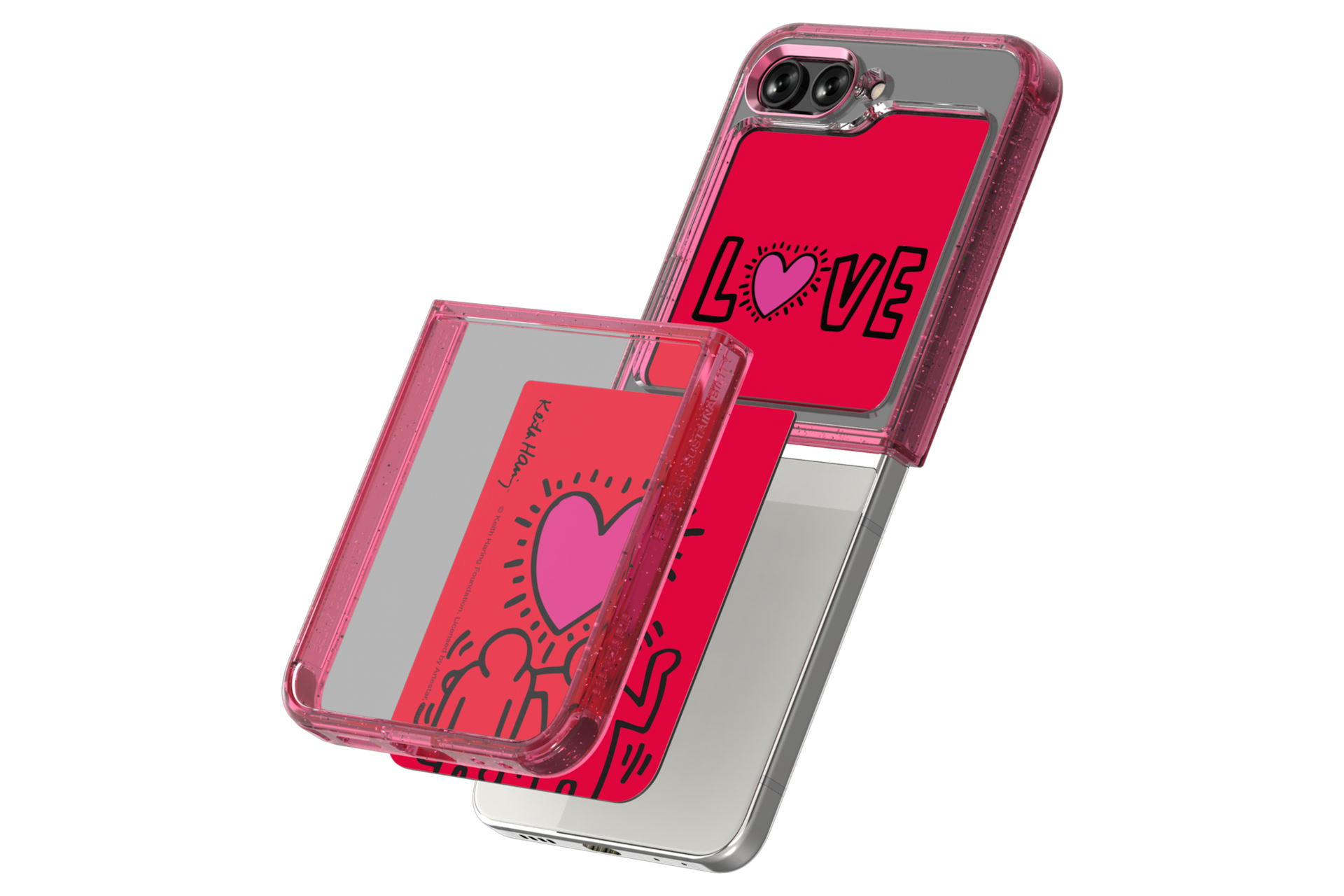 갤럭시 Z 플립5 키스해링 수트 케이스 with 플립수트 카드 (레드) 제품에 갤럭시 Z 플립을 장착되어 보여지는 이미지 