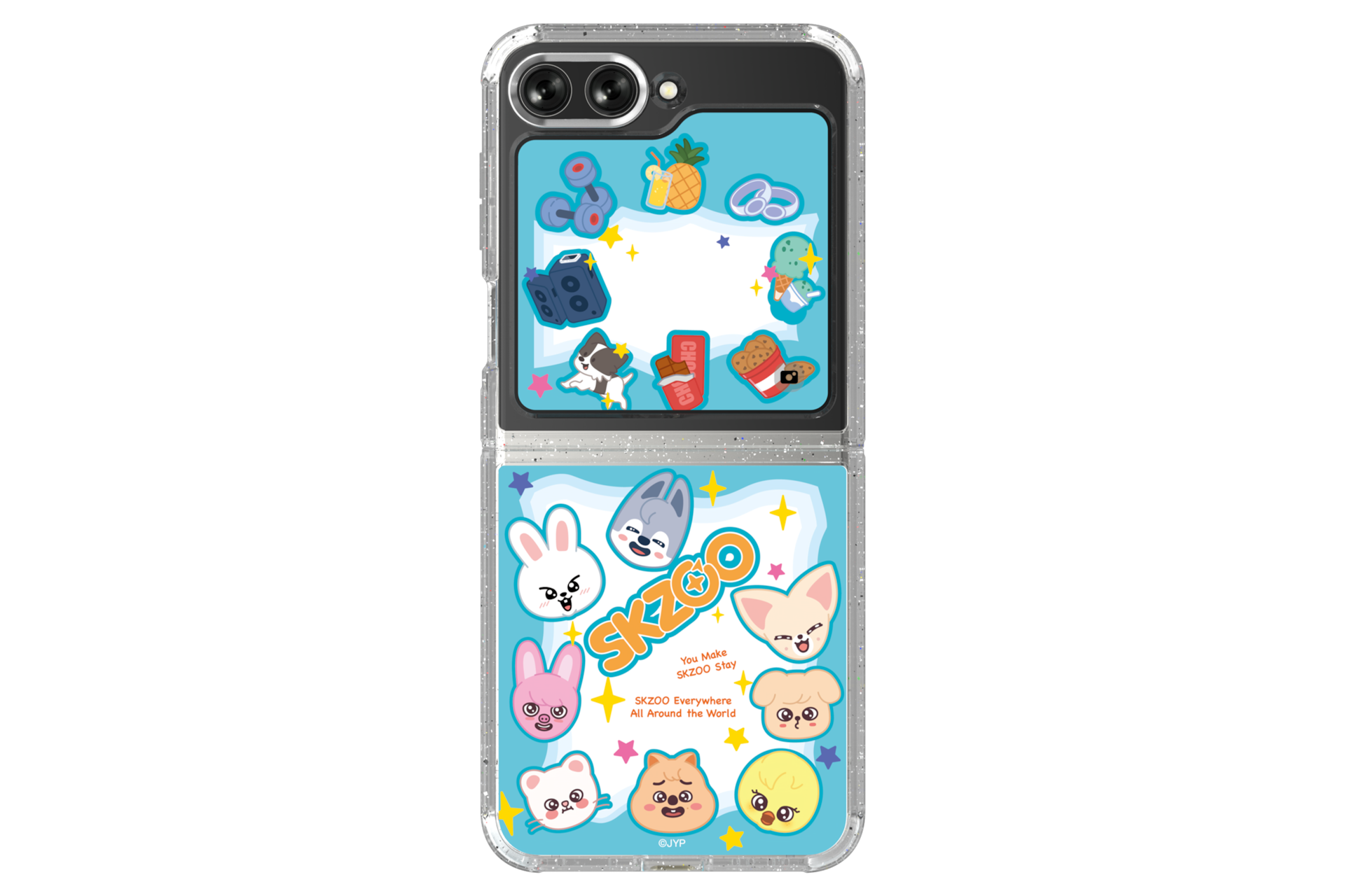 갤럭시 Z 플립5 SKZOO 플립수트 카드 (2매) (퍼플) 제품에 갤럭시 Z 플립을 장착한 이미지 