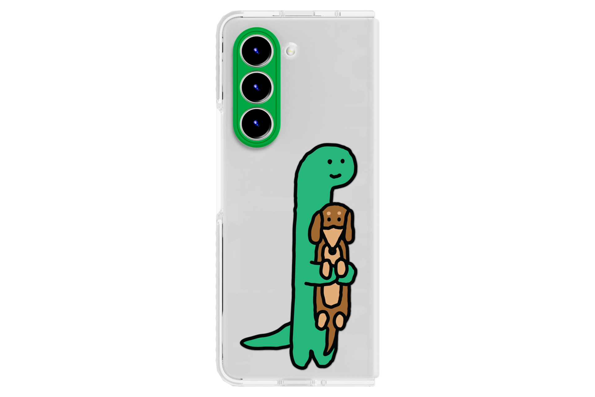 갤럭시 Z 폴드5 조구만 스튜디오 케이스 (투명) 제품에 갤럭시 Z 폴드를 장착한 정면 이미지