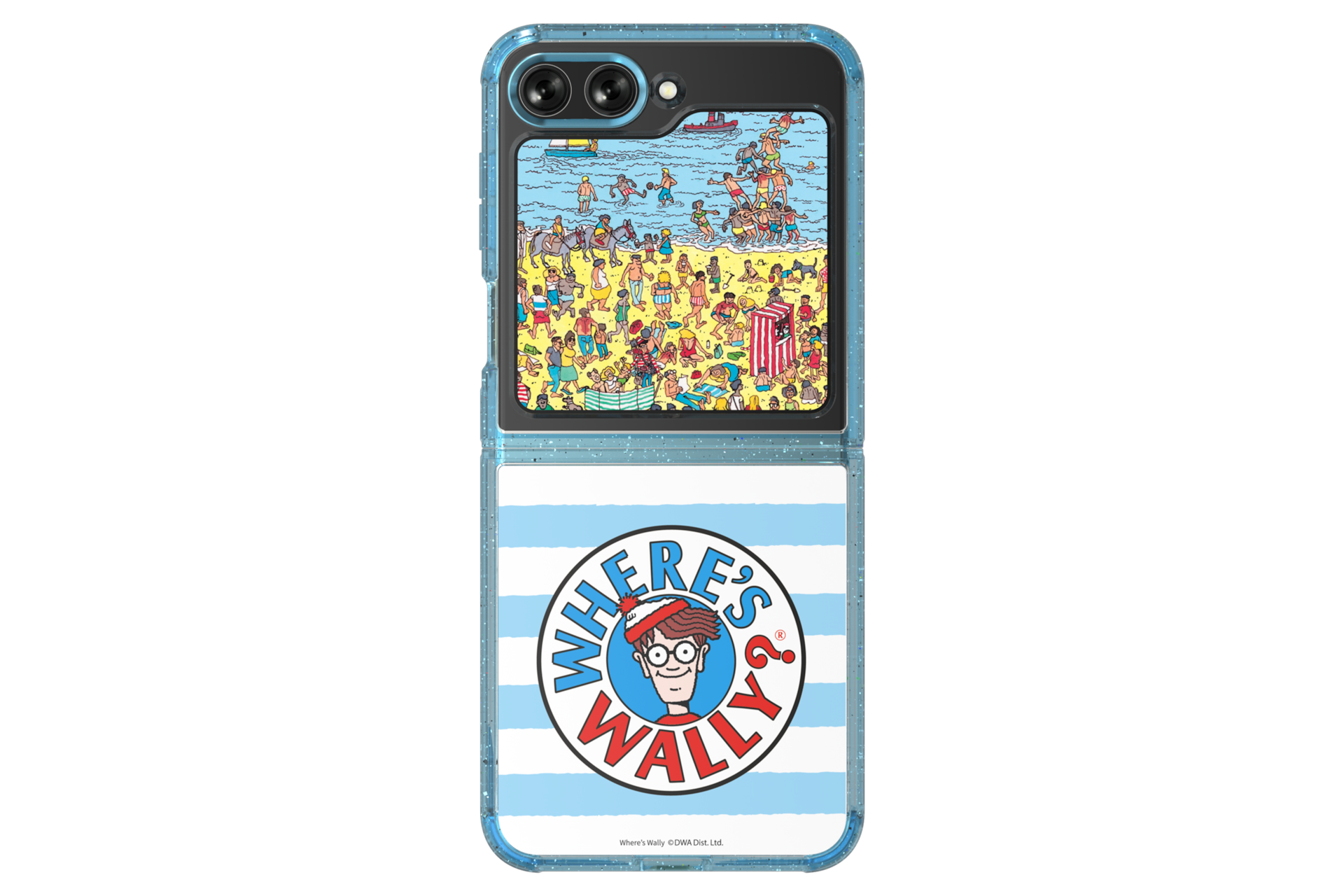 갤럭시 Z 플립5 월리 수트 케이스 with 플립수트 카드 (스카이 블루) 제품에 갤럭시 Z 플립을 장착되어 보여지는 이미지 