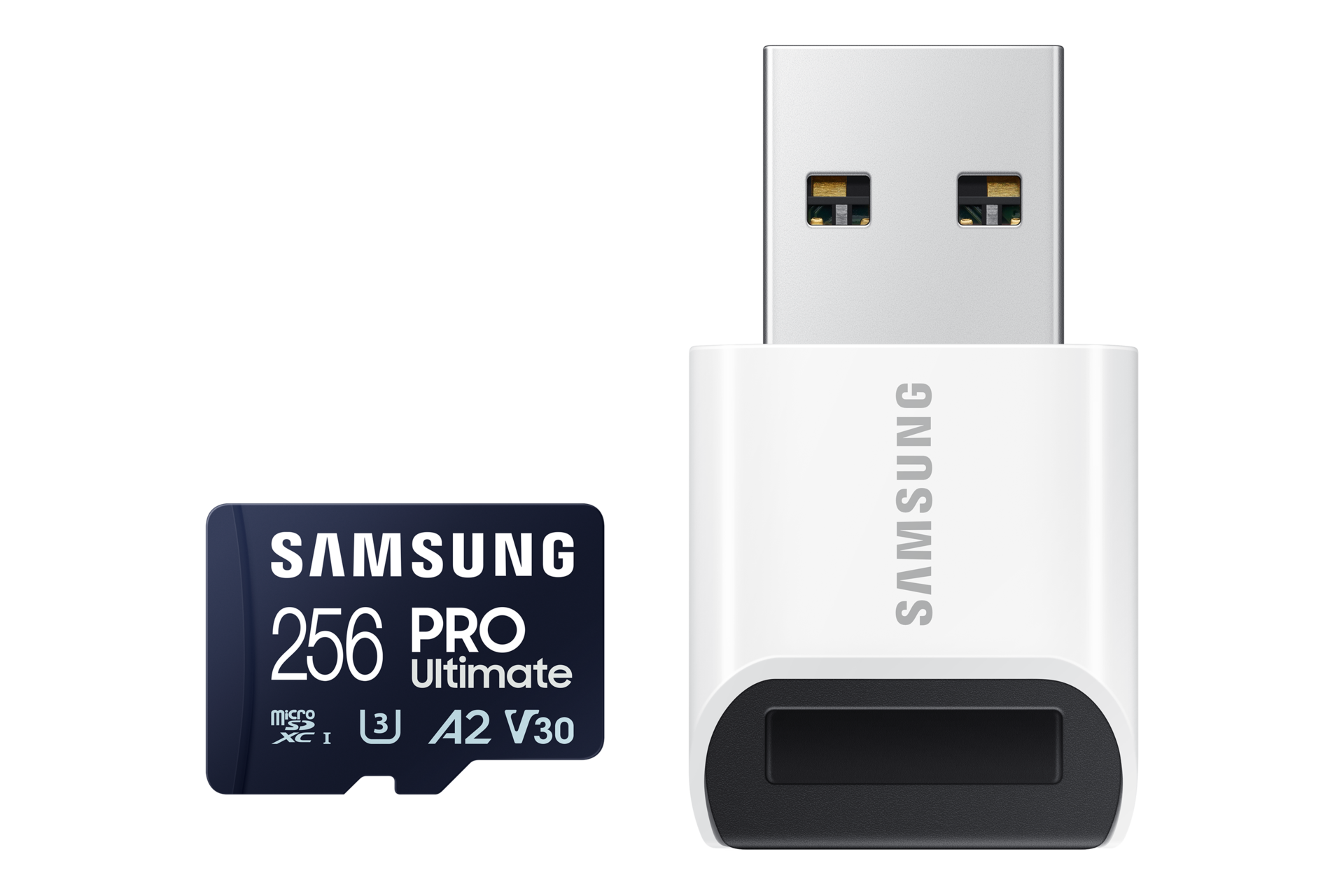 마이크로SD 메모리카드 PRO Ultimate with Card Reader 256 GB 제품과 USB 정면 이미지