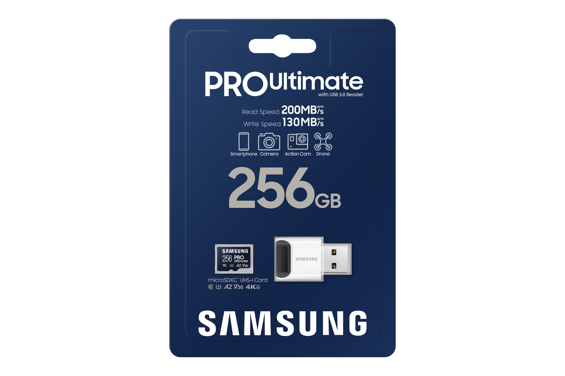 마이크로SD 메모리카드 PRO Ultimate with Card Reader 256 GB 제품 상자 정면 이미지