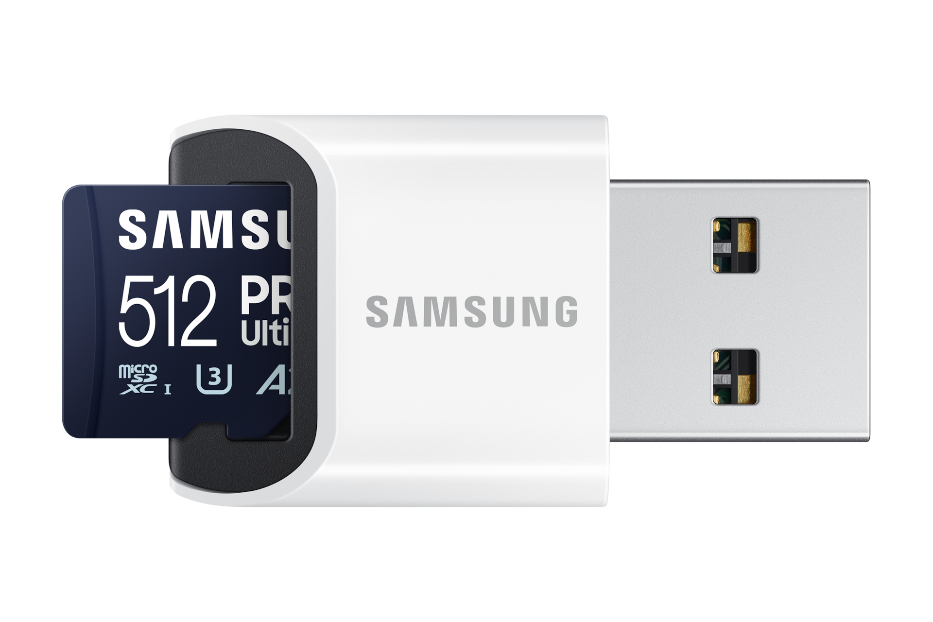 마이크로SD 메모리카드 PRO Ultimate with Card Reader 512 GB 제품이 USB에 결합된 이미지