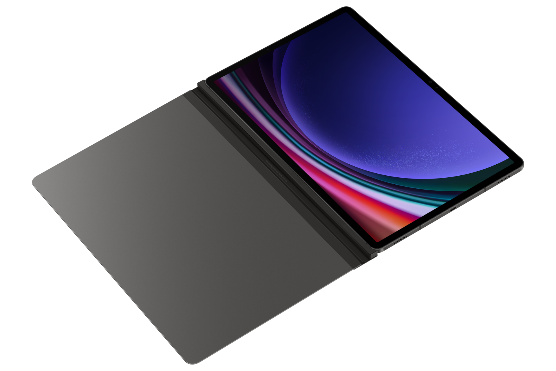 프라이버시 스크린 (갤럭시 탭 S10+, S9+ 호환) (블랙) 제품에 갤럭시 탭을 장착하여 펼쳐진 오른쪽 회전 이미지