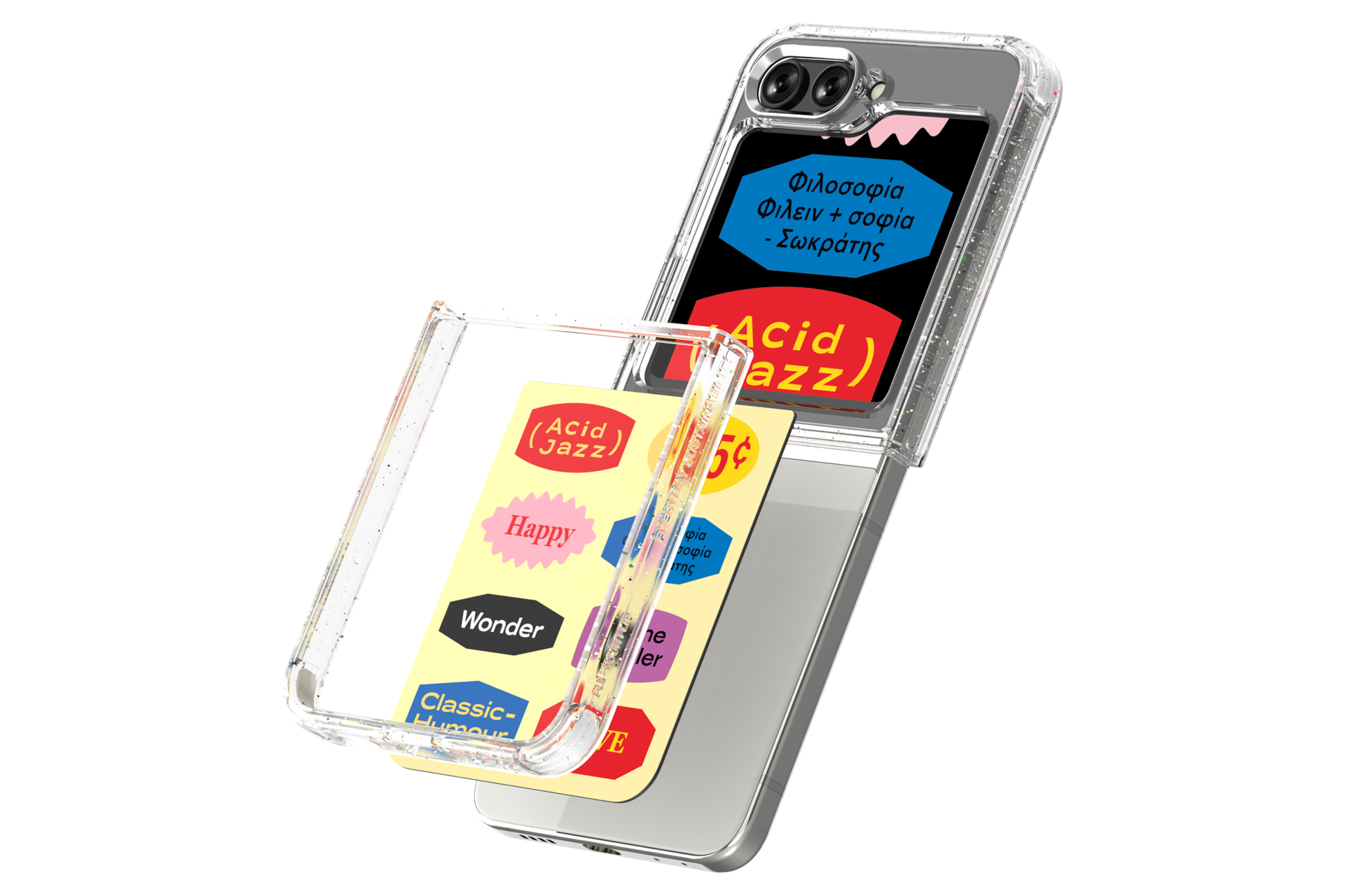 갤럭시 Z 플립5 275C 플립수트 카드 (1매) (옐로우) 제품에 갤럭시 Z 플립을 장착하는 왼쪽 회전 이미지 