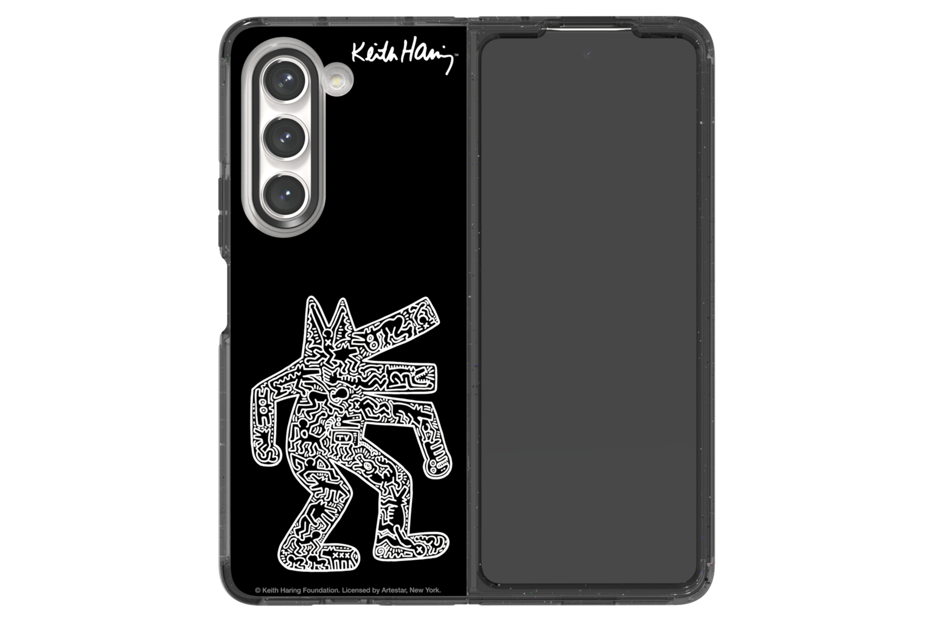 갤럭시 Z 폴드5 키스해링 케이스 (블랙) 제품 펼쳐진 정면 이미지 