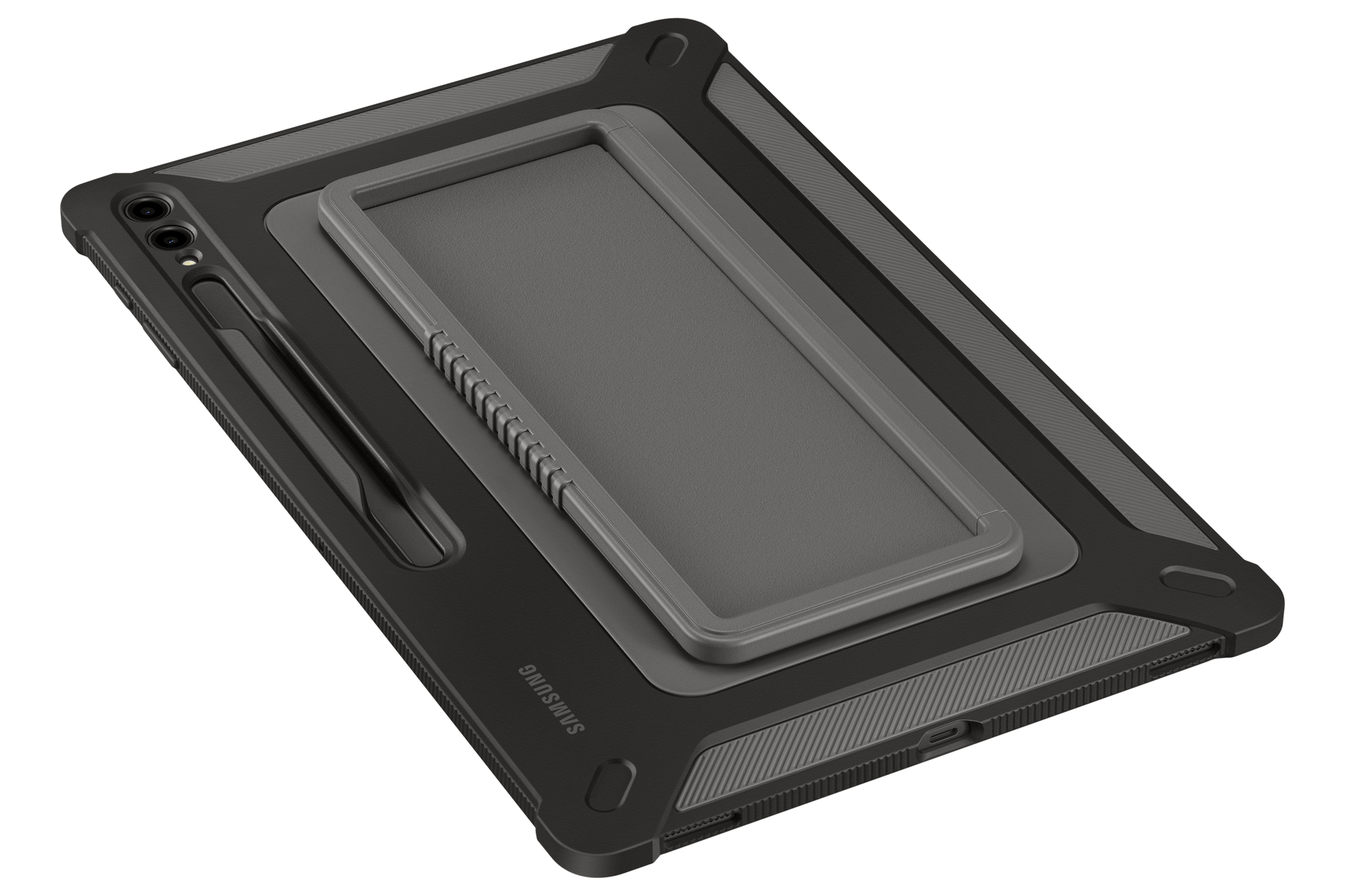 갤럭시 탭 S9 Ultra 아웃도어 커버 (블랙) 제품을 갤럭시 탭에 장착한 후면 이미지 