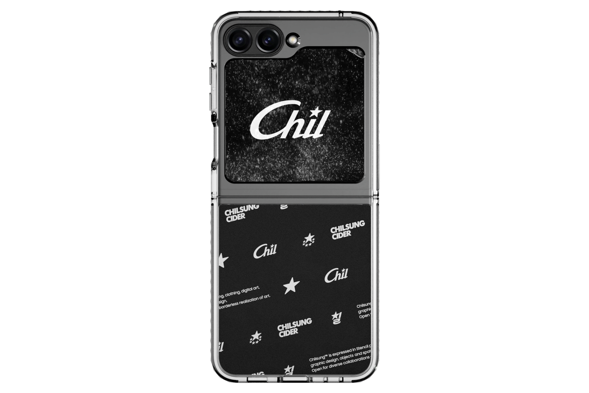 갤럭시 Z 플립5 칠성사이다 수트 케이스 with 플립수트 카드 (블랙) 제품을 갤럭시 Z 플립에 장착한 정면 이미지 