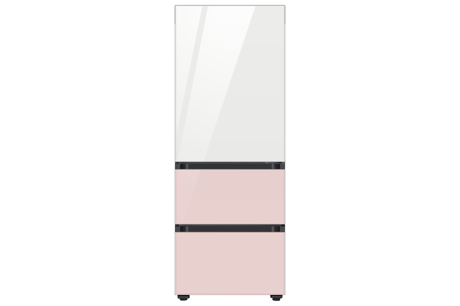 BESPOKE 김치플러스 3도어 키친핏 313 L 상칸 글램 화이트 + 중하칸 글램 핑크 패널 정면