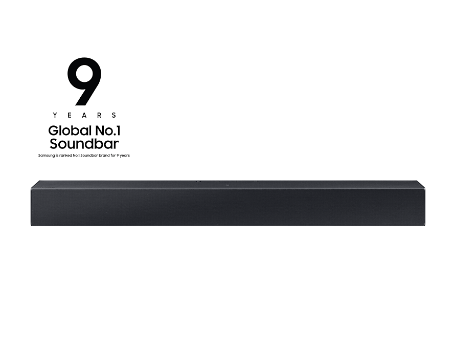 HW-C410/KR 사운드바 정면 컷, 왼쪽 상단에는 '삼성 사운드바 9년 연속 세계 판매 1위 ' 로고 삽입