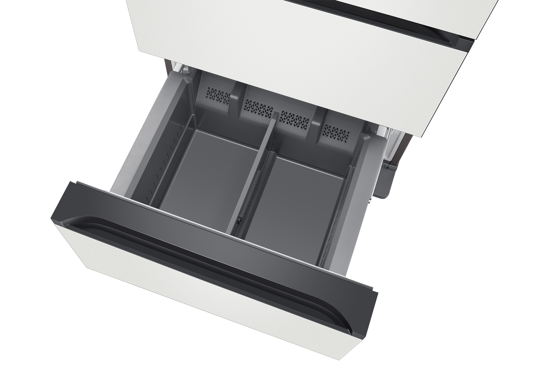 Bespoke 김치플러스 4도어 586L 코타 화이트 하칸 슬라이드 아웃, 윗면 시점