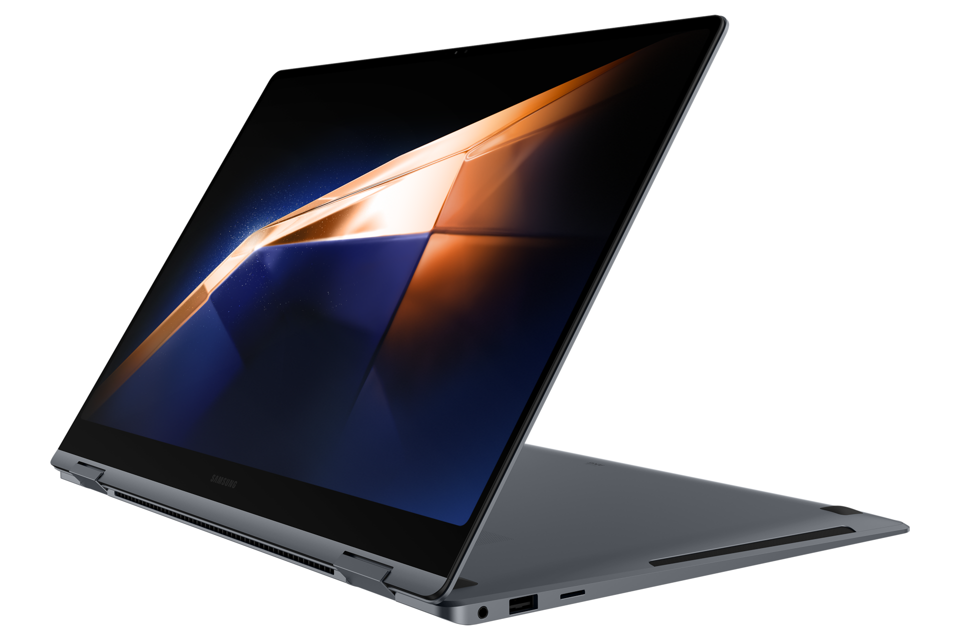 갤럭시 북4 Pro 360 (40.6 cm) Core™ Ultra 7 / 512 GB NVMe SSD 문스톤 그레이 밖으로 접힌 우측 40도