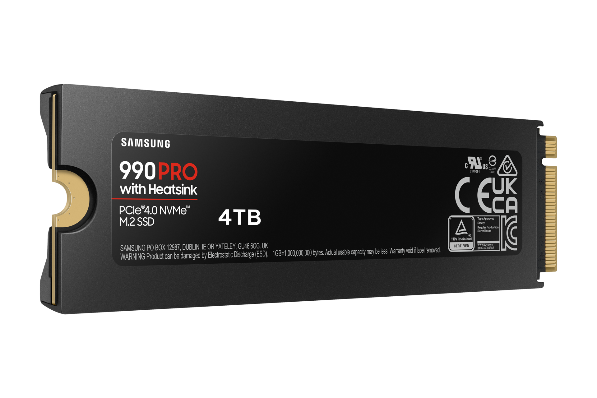 내장 SSD 990 PRO NVMe with Heatsink 4 TB (블랙) 오른쪽으로 20도 돌아간 뒷면 이미지